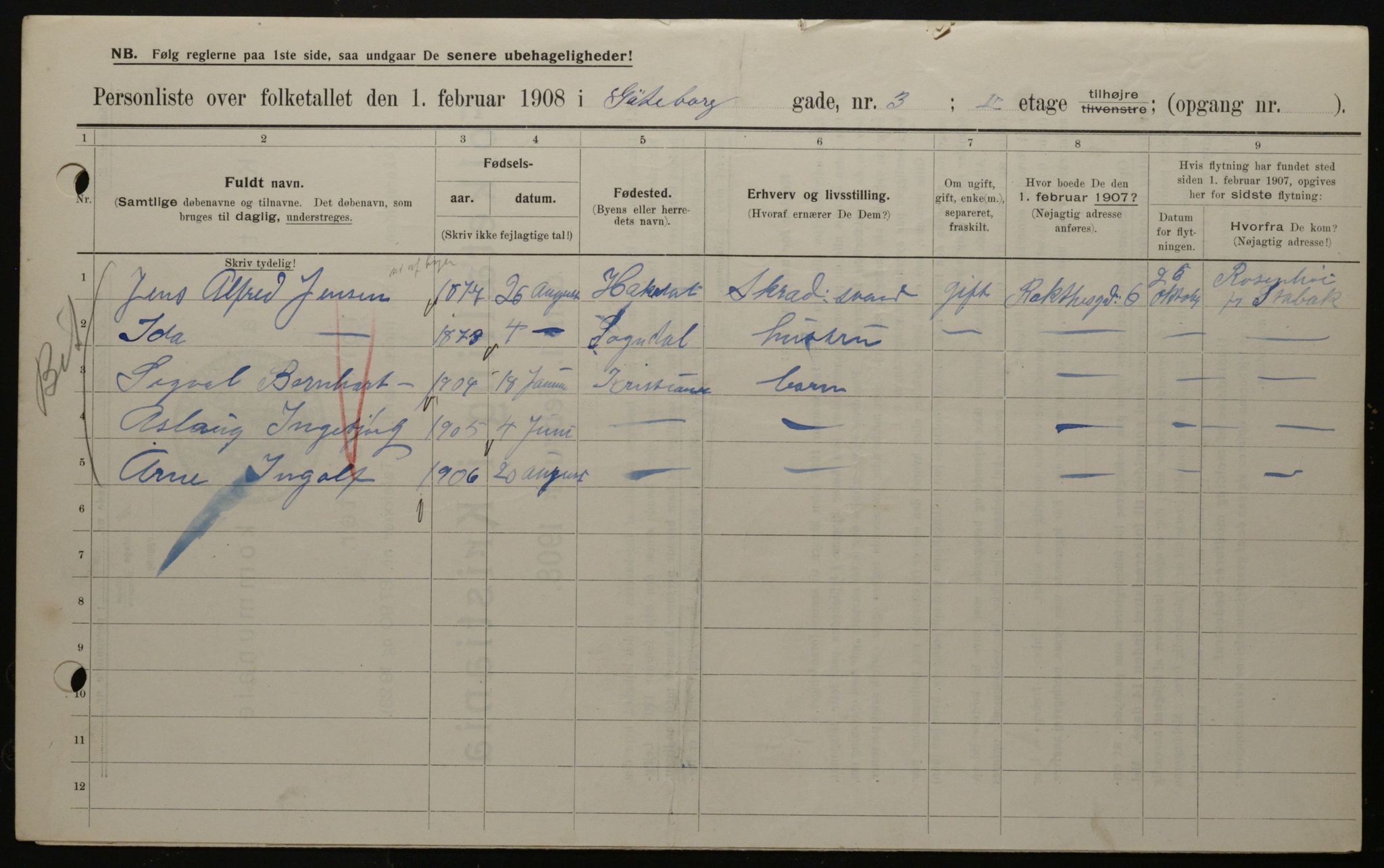 OBA, Municipal Census 1908 for Kristiania, 1908, p. 29555