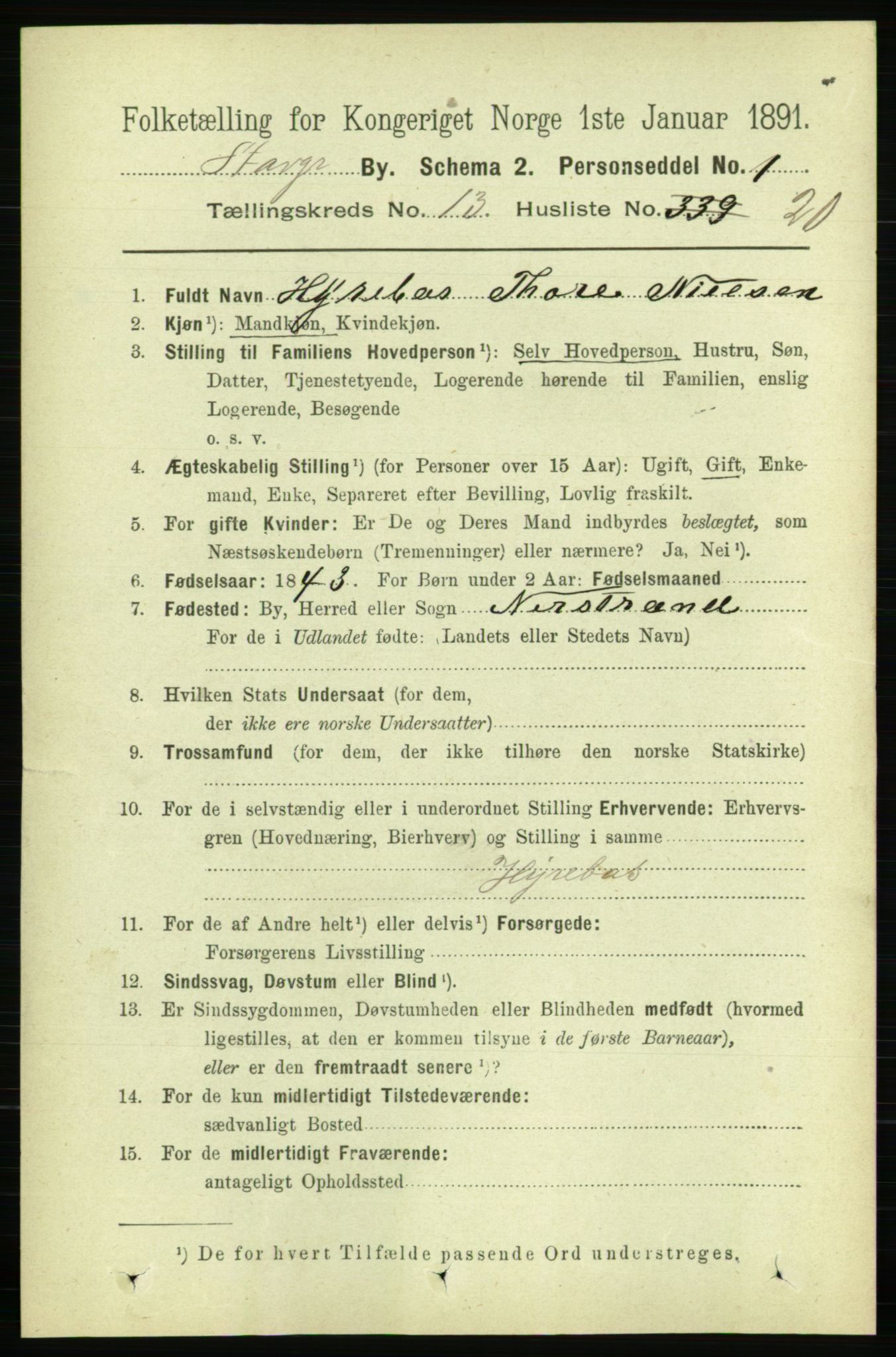 RA, 1891 census for 1103 Stavanger, 1891, p. 16152