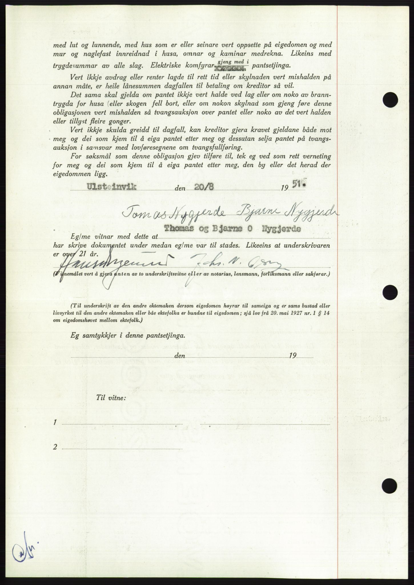 Søre Sunnmøre sorenskriveri, AV/SAT-A-4122/1/2/2C/L0120: Mortgage book no. 8B, 1951-1951, Diary no: : 1509/1951