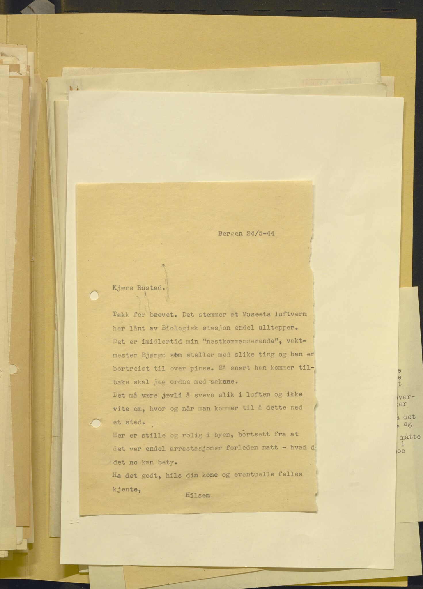 Bergens Museum, AV/SAB-A-17301/02/L/L0001: Luftvernsikring, korrespondanse , 1942-1945, p. 421