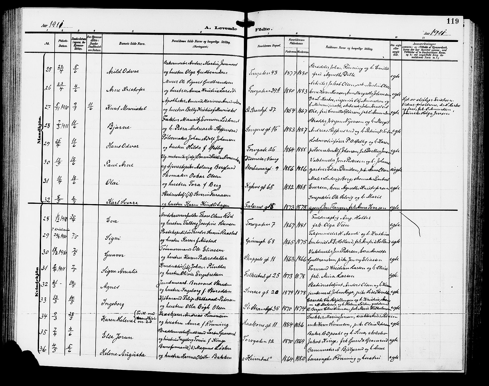 Hamar prestekontor, AV/SAH-DOMPH-002/H/Ha/Hab/L0001: Parish register (copy) no. 1, 1899-1914, p. 119