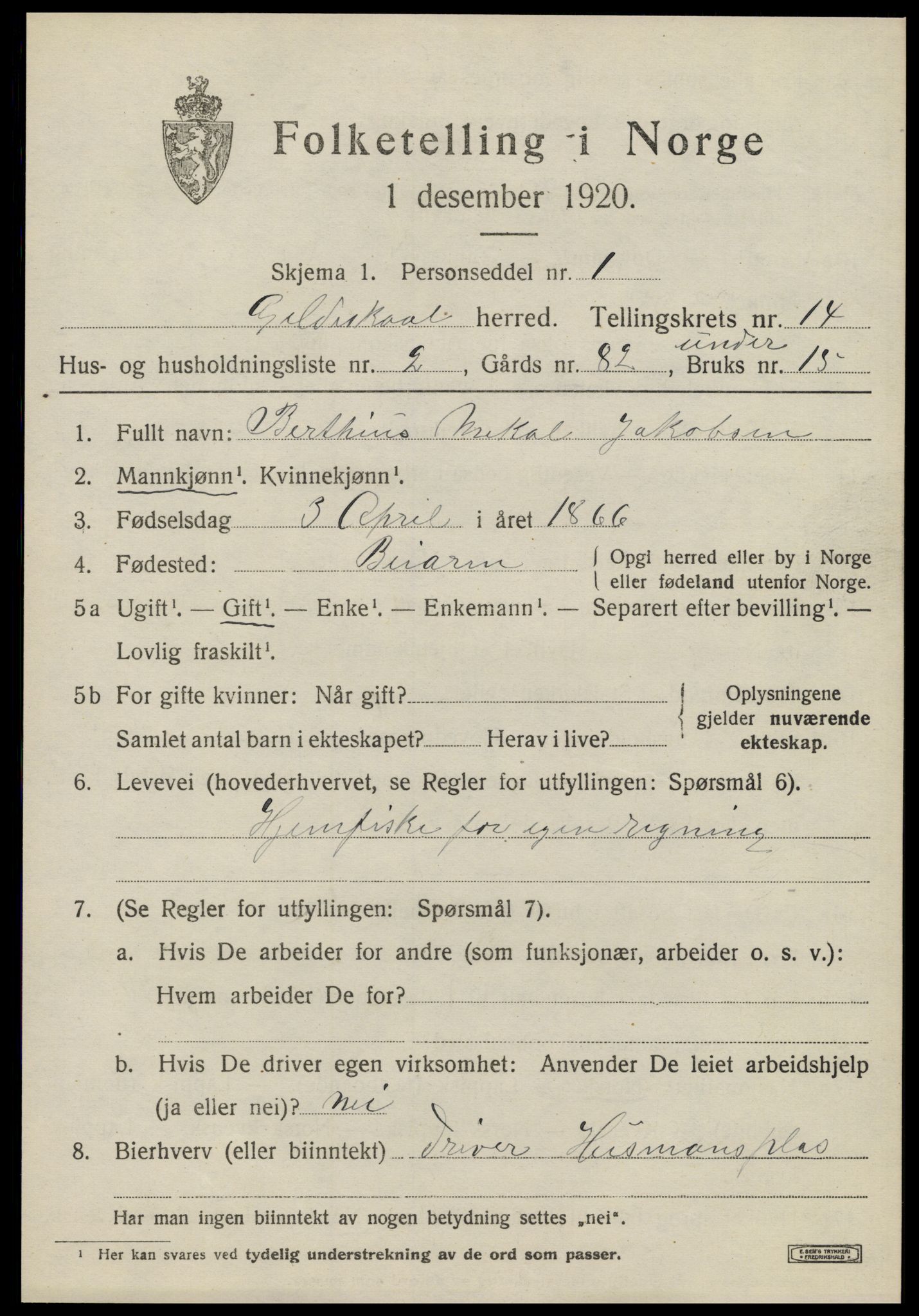 SAT, 1920 census for Gildeskål, 1920, p. 8946