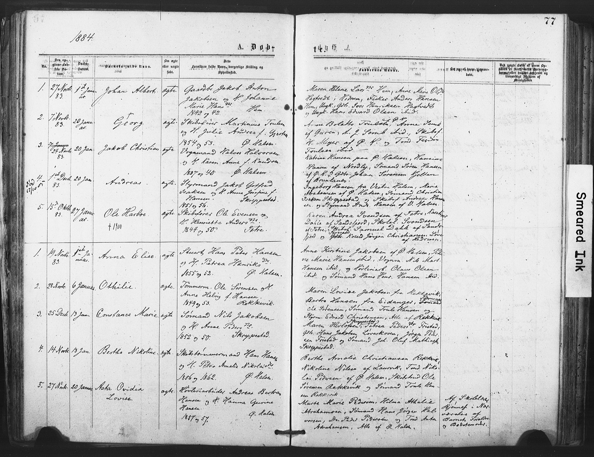 Tjølling kirkebøker, AV/SAKO-A-60/F/Fa/L0008: Parish register (official) no. 8, 1877-1886, p. 77