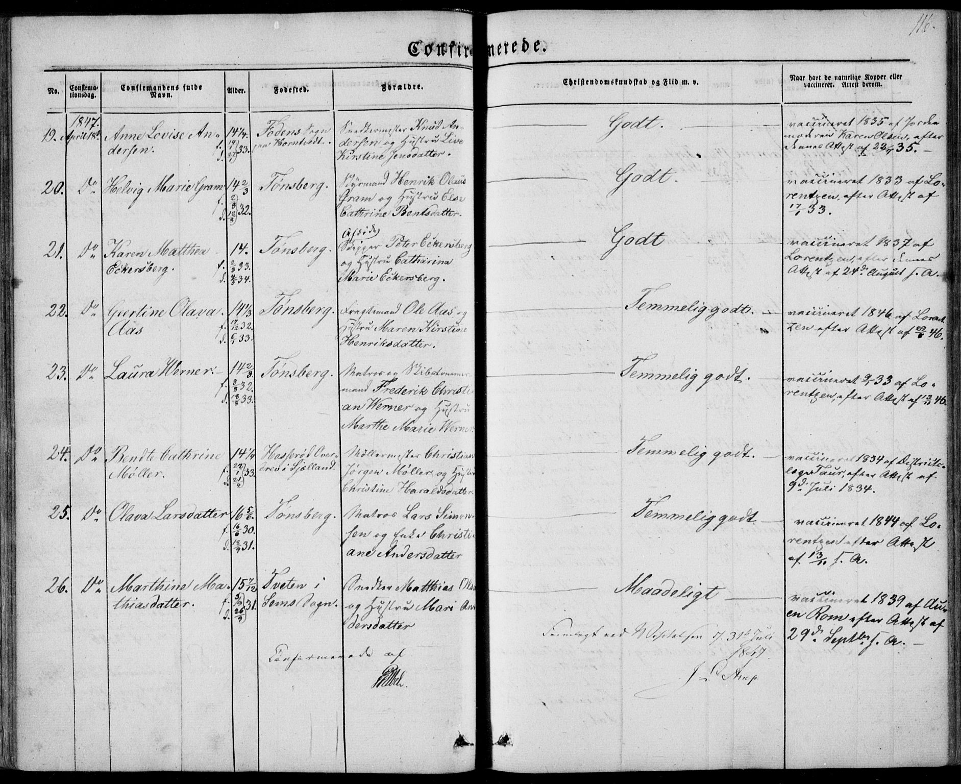 Tønsberg kirkebøker, AV/SAKO-A-330/F/Fa/L0007: Parish register (official) no. I 7, 1845-1854, p. 116