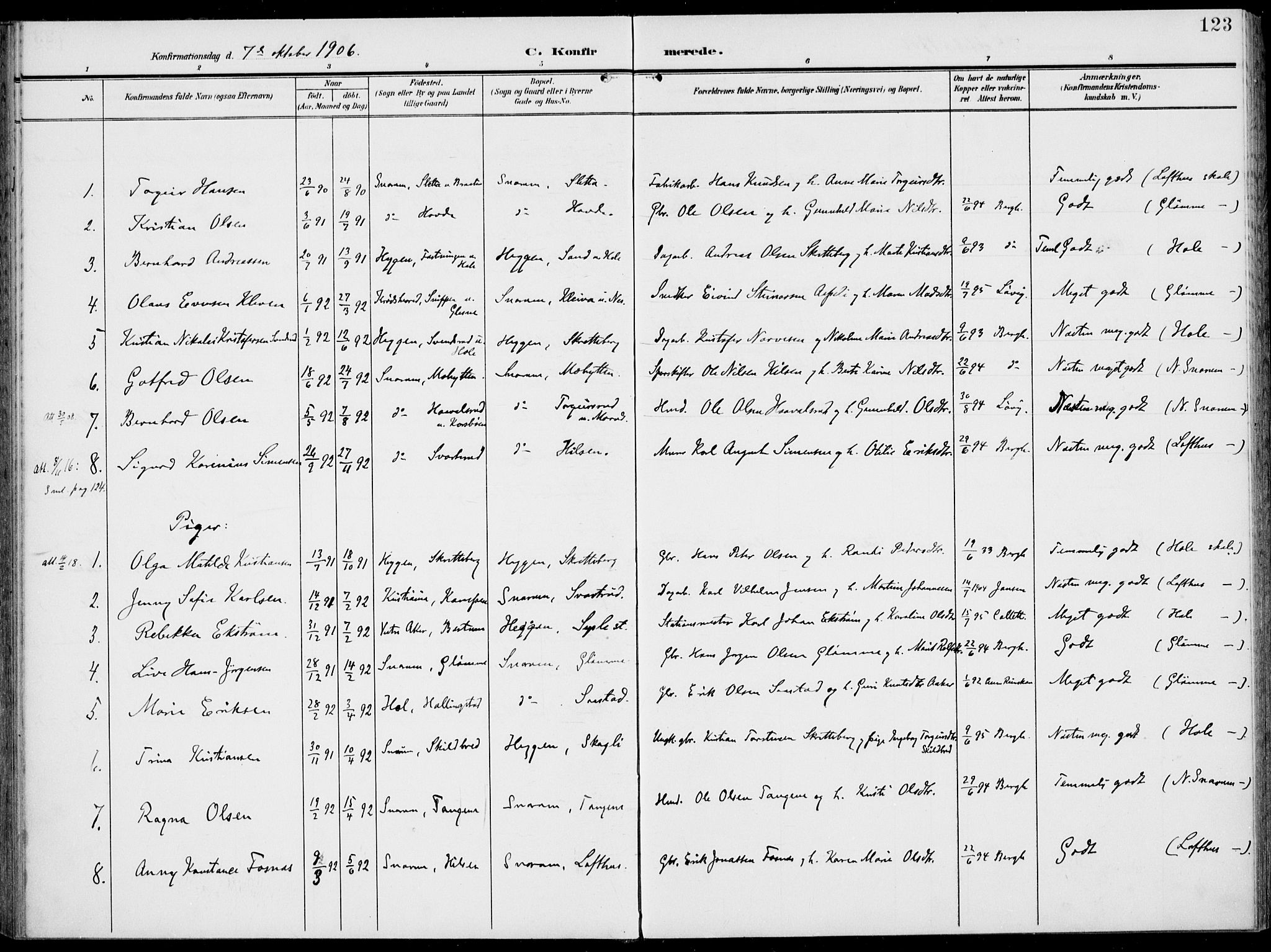 Modum kirkebøker, AV/SAKO-A-234/F/Fa/L0019: Parish register (official) no. 19, 1890-1914, p. 123