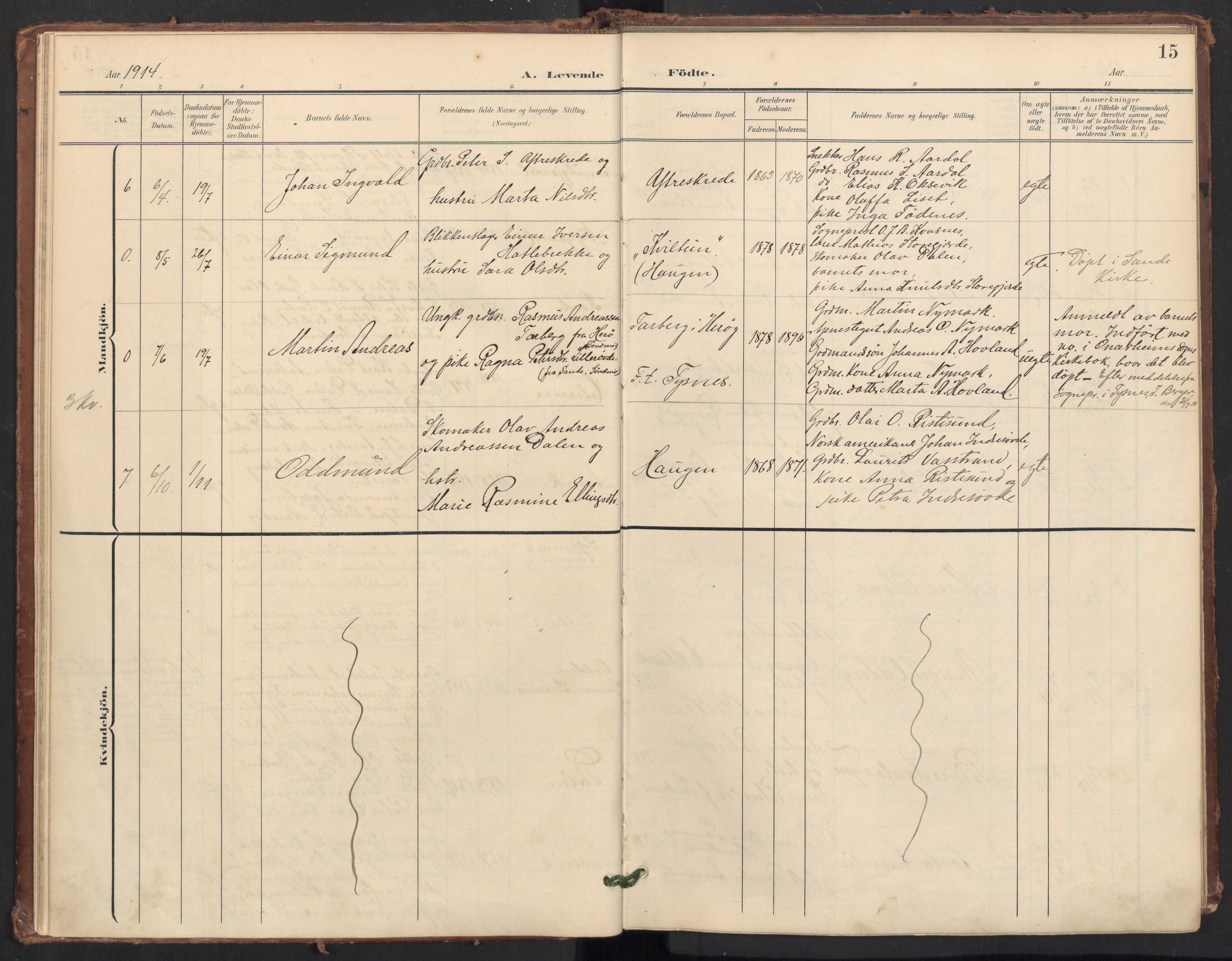 Ministerialprotokoller, klokkerbøker og fødselsregistre - Møre og Romsdal, AV/SAT-A-1454/504/L0057: Parish register (official) no. 504A04, 1902-1919, p. 15