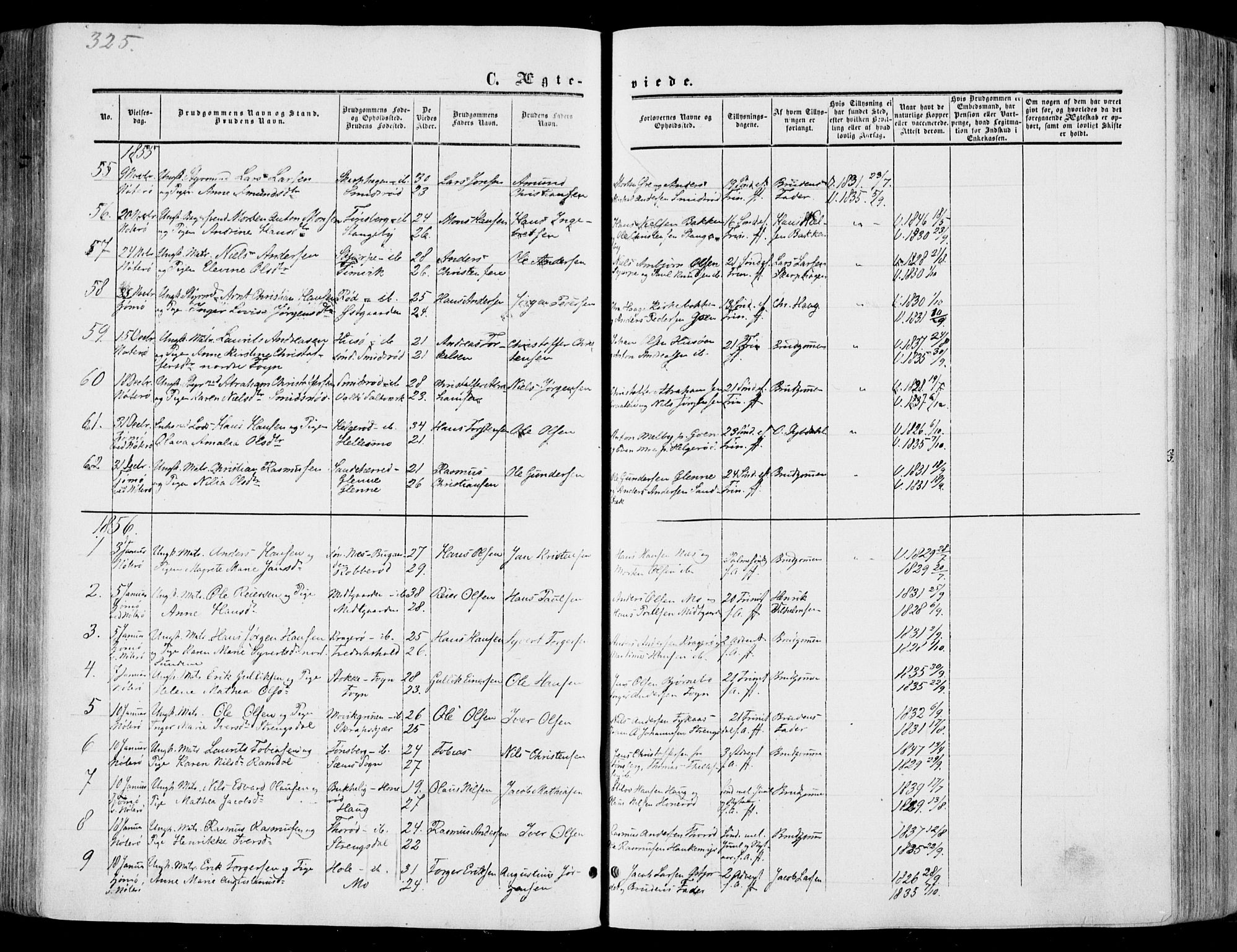 Nøtterøy kirkebøker, AV/SAKO-A-354/F/Fa/L0006: Parish register (official) no. I 6, 1852-1864, p. 325