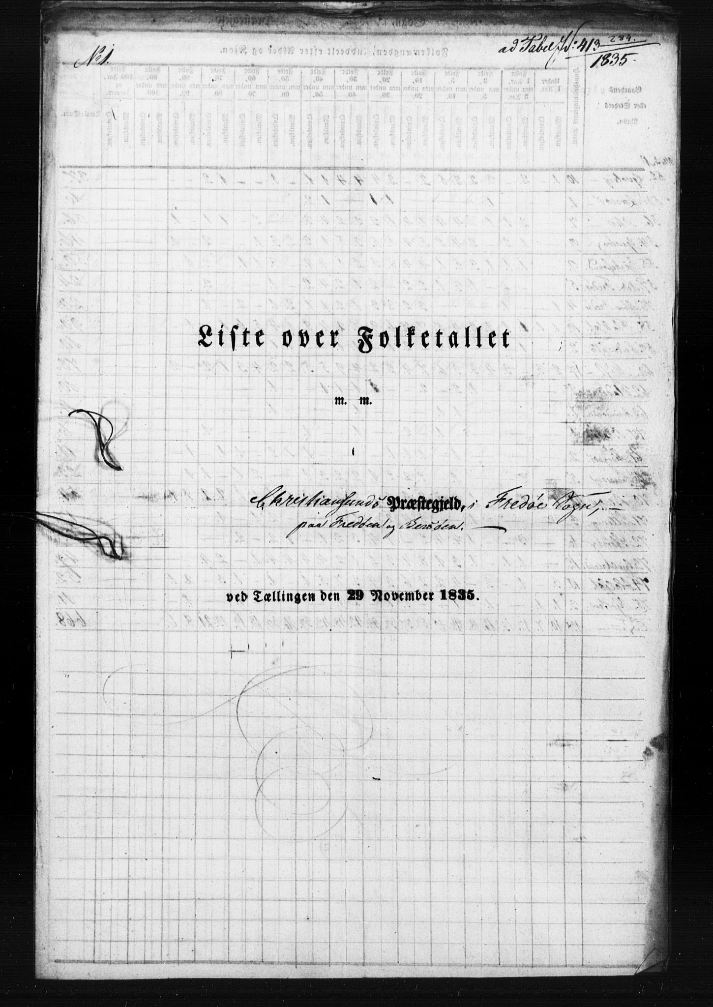 , Census 1835 for Kristiansund/Frei and Grip, 1835, p. 1