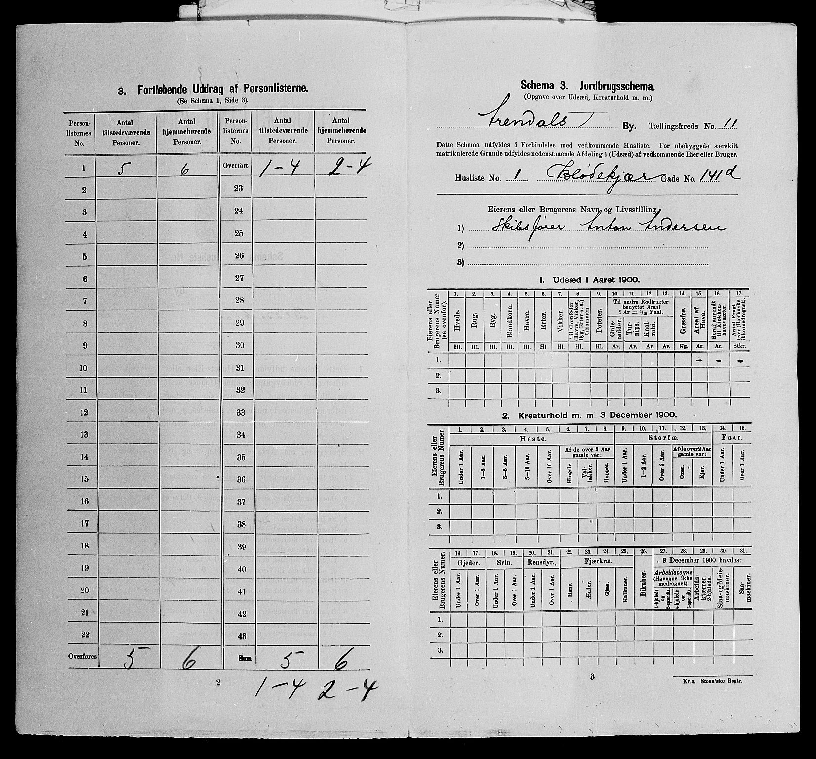 SAK, 1900 census for Arendal, 1900, p. 1375