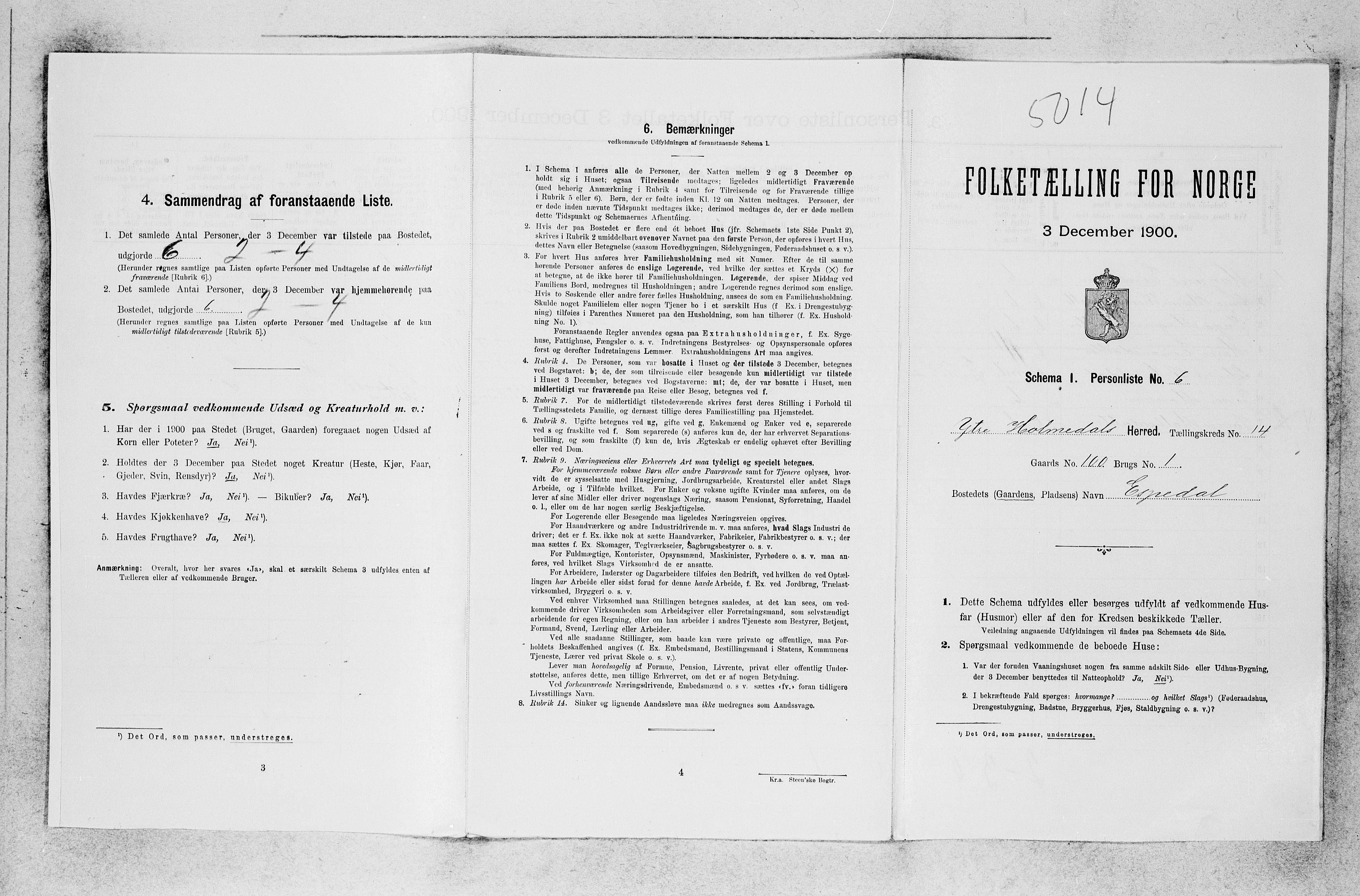 SAB, 1900 census for Ytre Holmedal, 1900, p. 1054