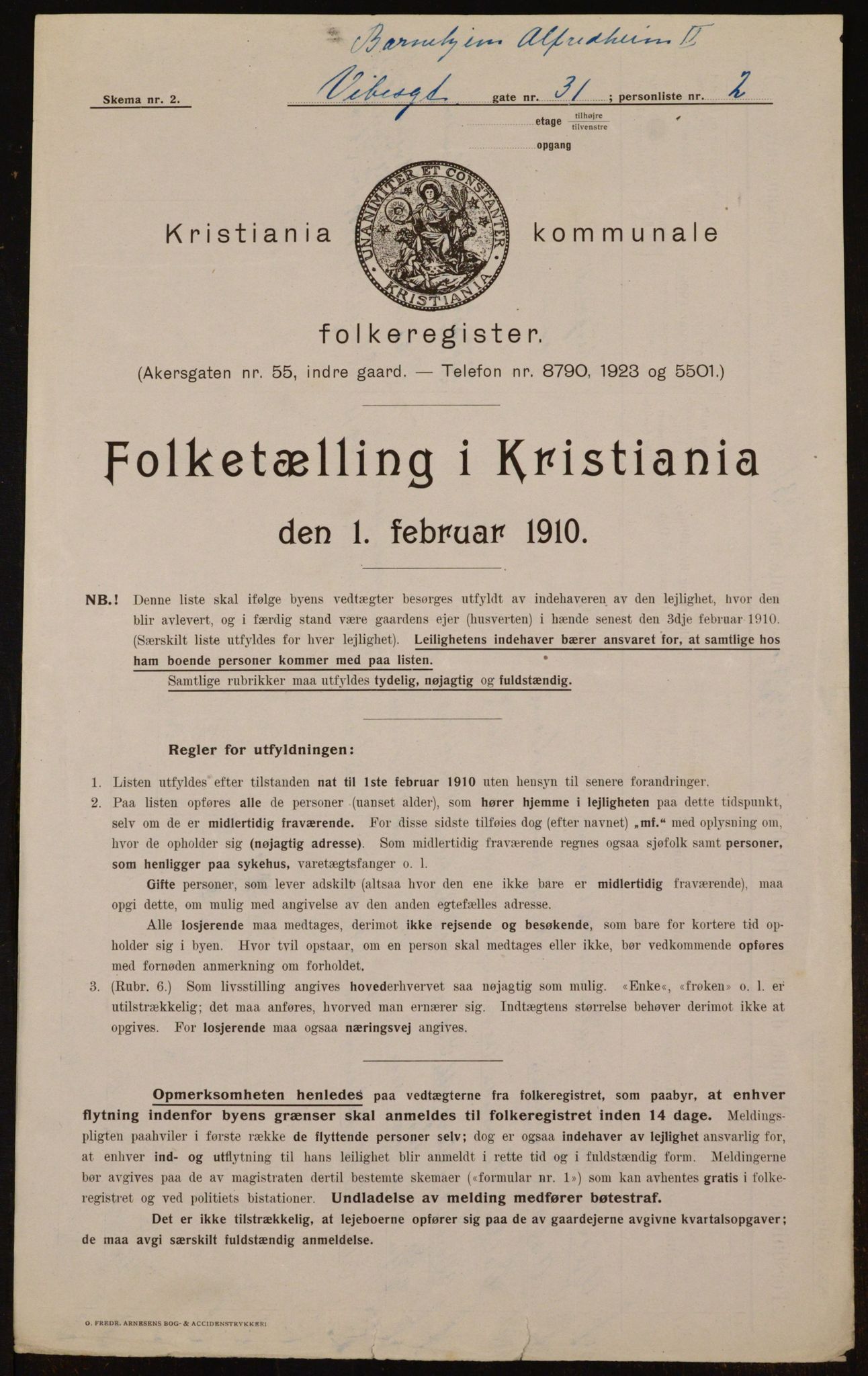 OBA, Municipal Census 1910 for Kristiania, 1910, p. 117084