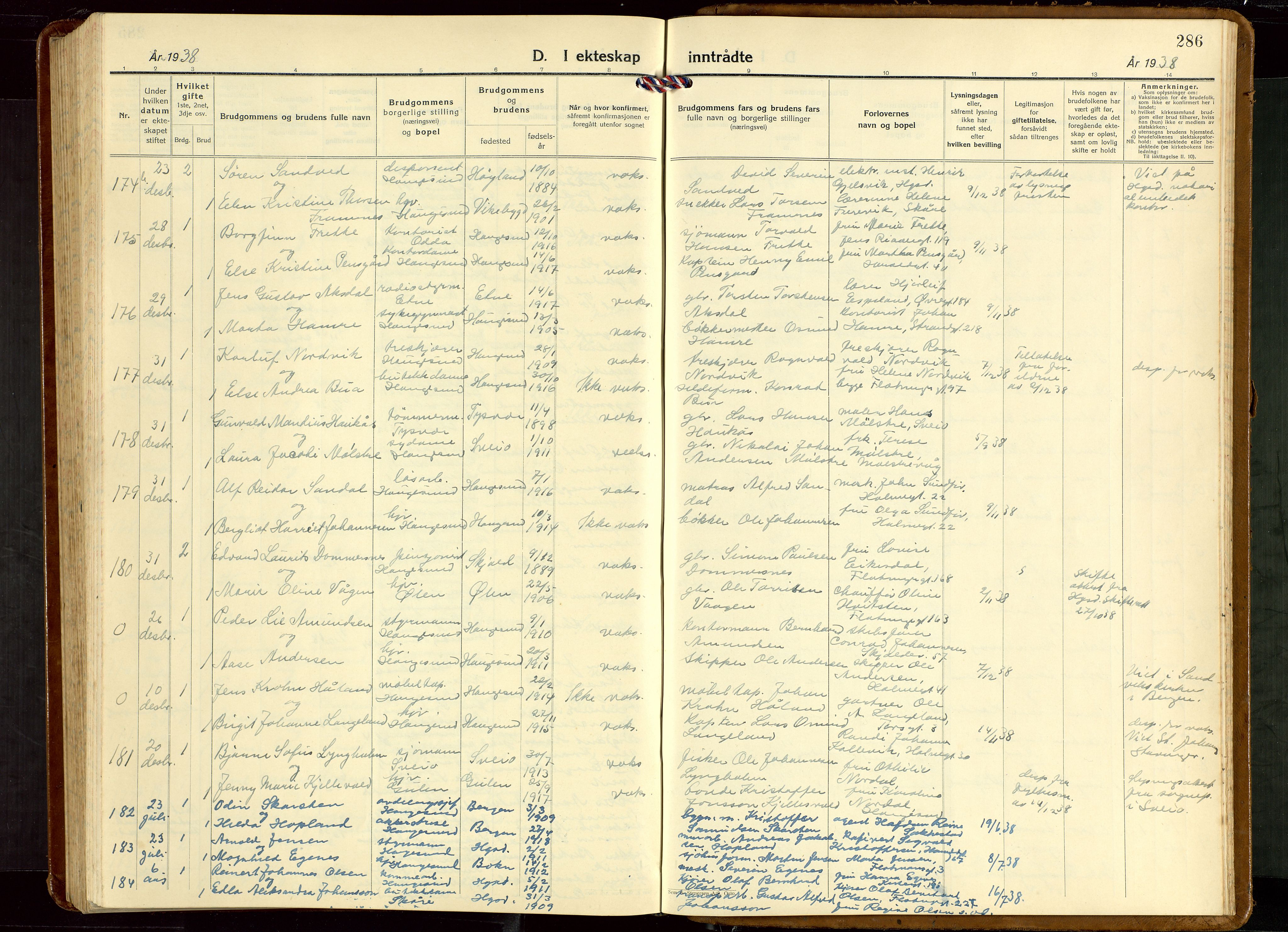 Haugesund sokneprestkontor, AV/SAST-A -101863/H/Ha/Hab/L0013: Parish register (copy) no. B 13, 1931-1943, p. 286