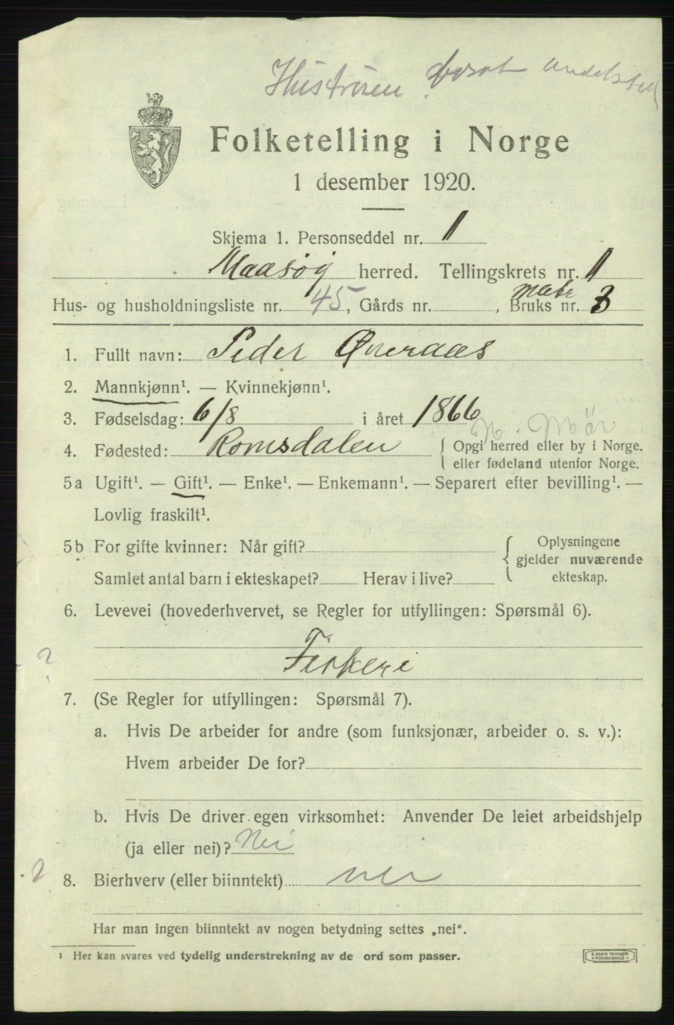 SATØ, 1920 census for Måsøy, 1920, p. 1306