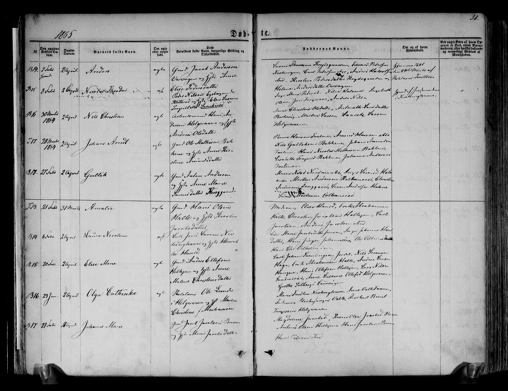 Brunlanes kirkebøker, AV/SAKO-A-342/F/Fa/L0005: Parish register (official) no. I 5, 1862-1877, p. 38