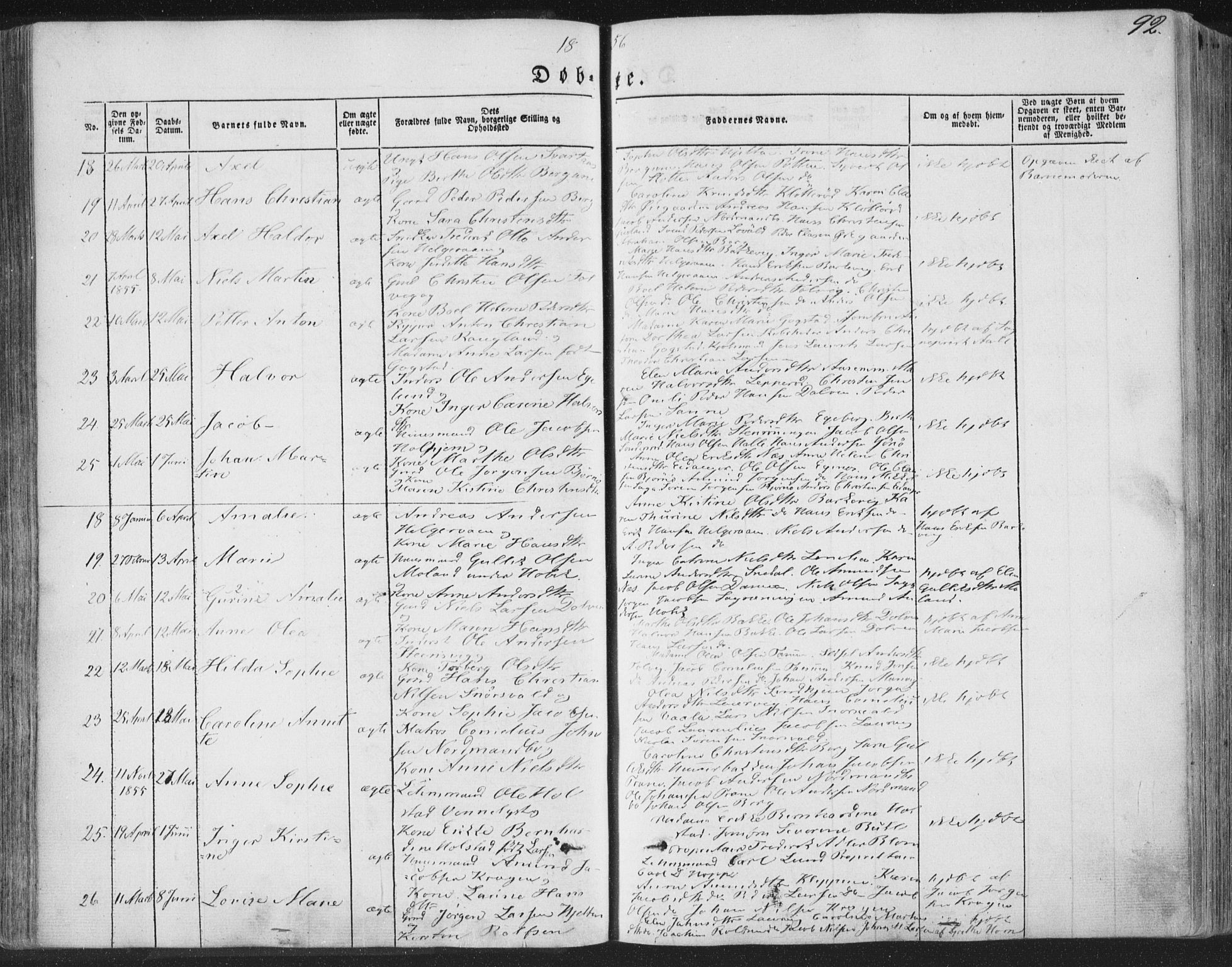 Brunlanes kirkebøker, SAKO/A-342/F/Fa/L0004: Parish register (official) no. I 4, 1846-1862, p. 92
