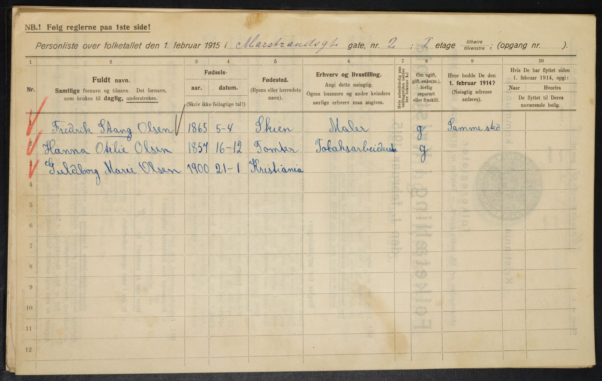 OBA, Municipal Census 1915 for Kristiania, 1915, p. 64103