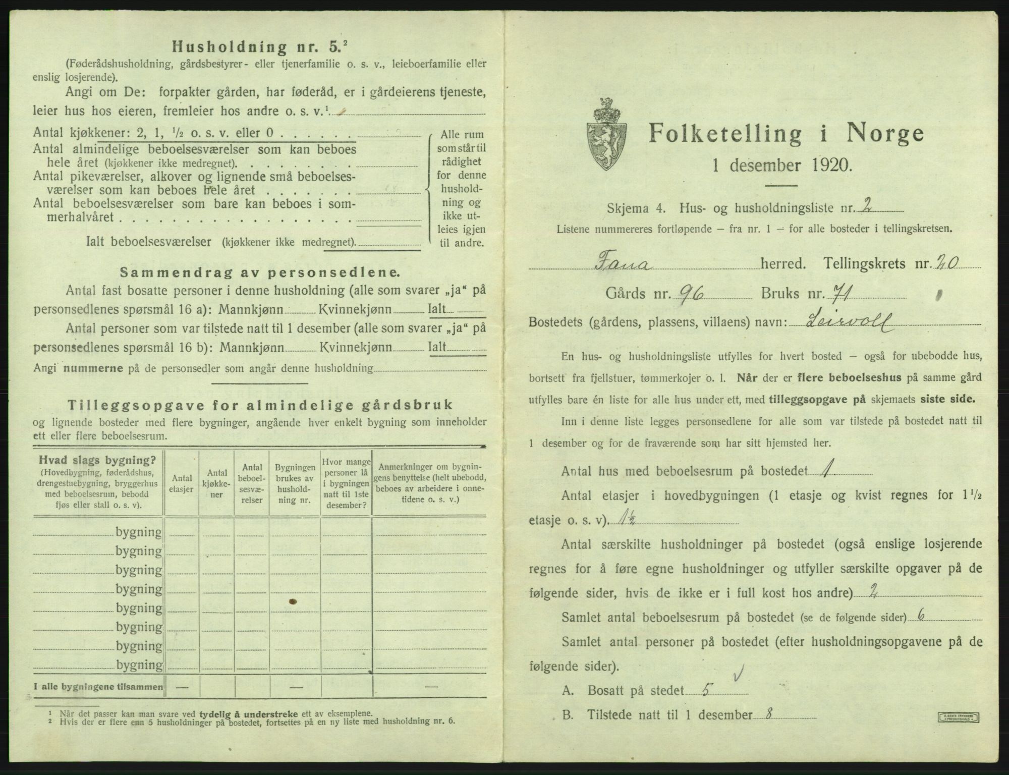 SAB, 1920 census for Fana, 1920, p. 2921