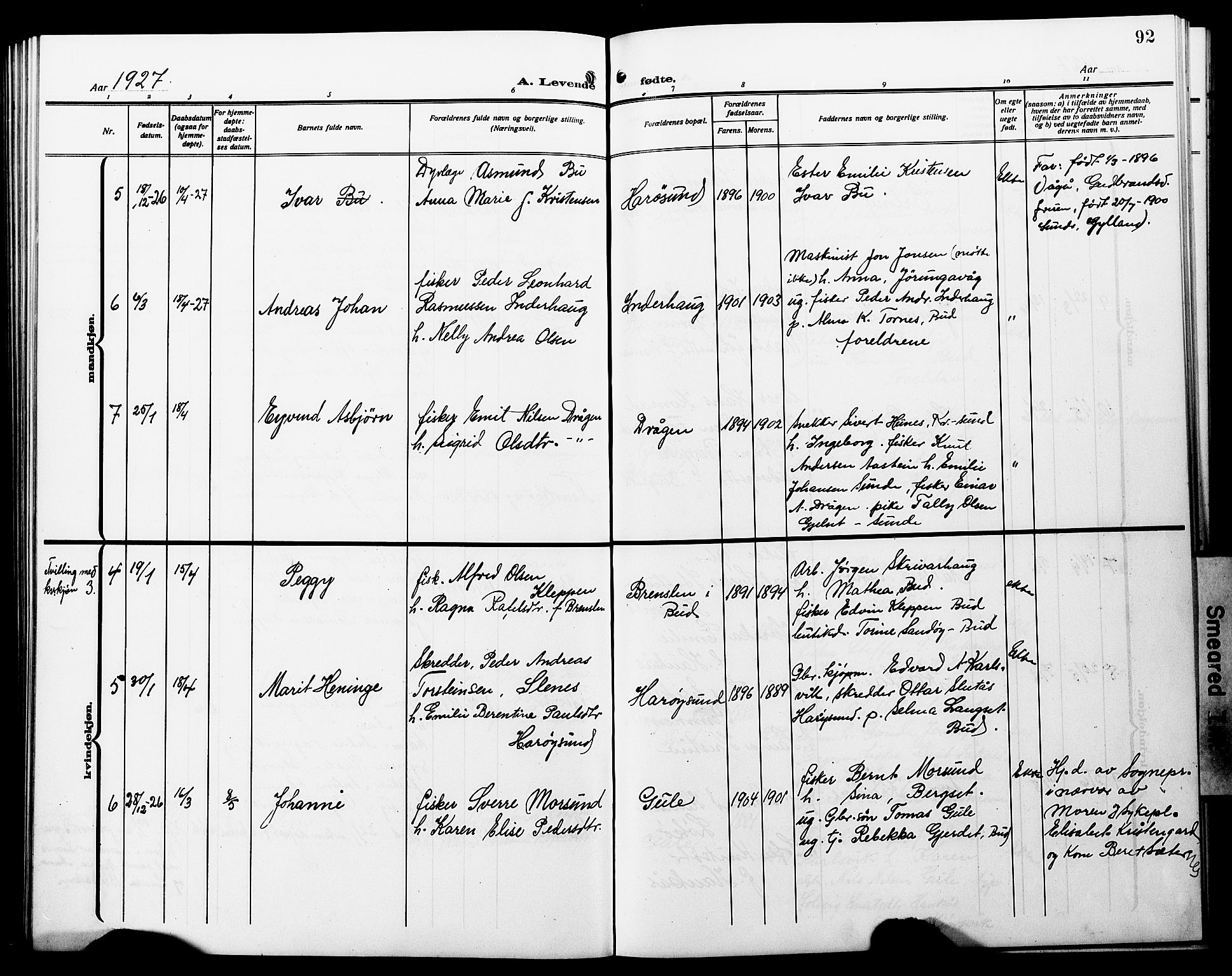 Ministerialprotokoller, klokkerbøker og fødselsregistre - Møre og Romsdal, SAT/A-1454/566/L0774: Parish register (copy) no. 566C03, 1910-1929, p. 92