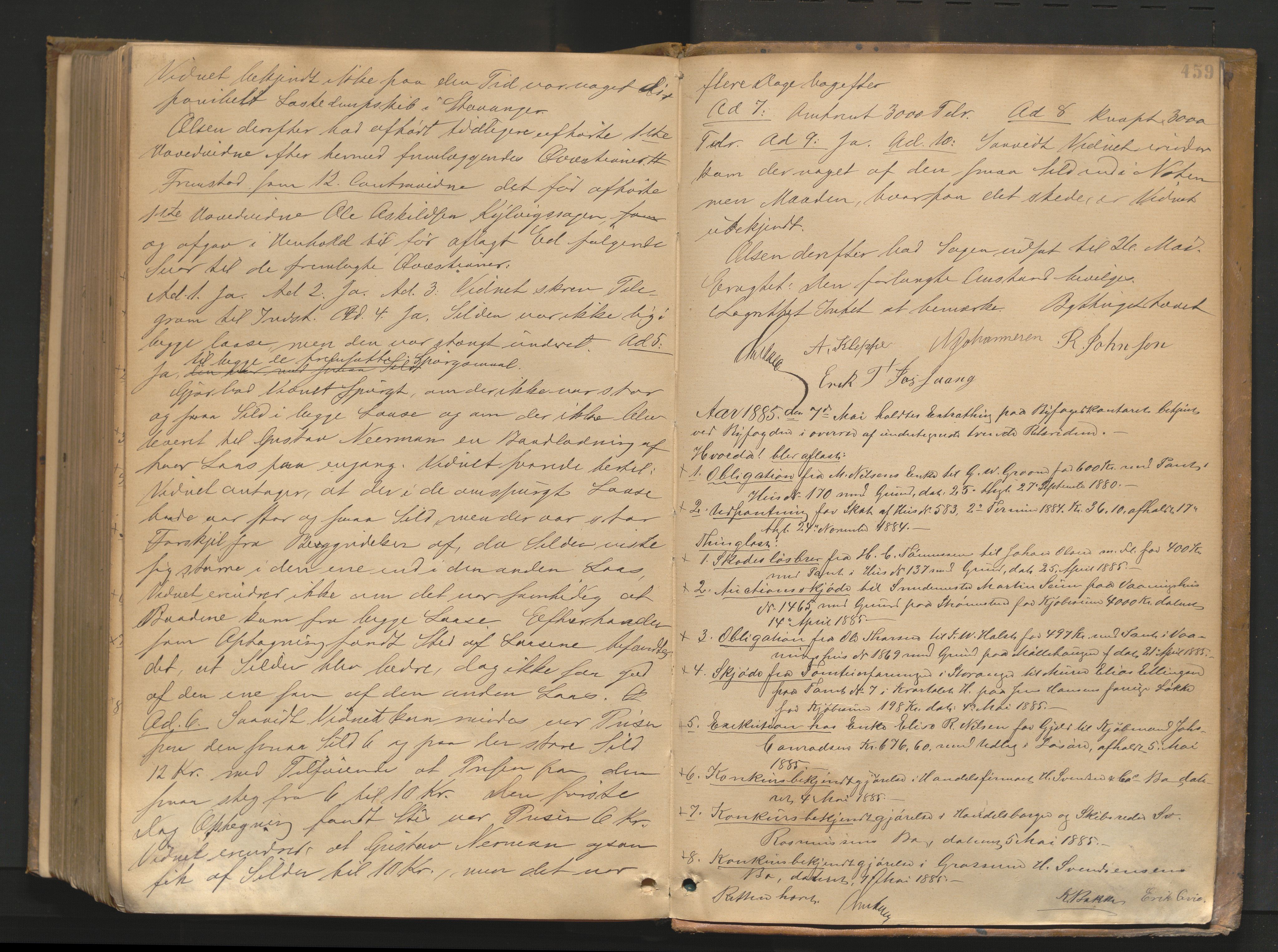 Stavanger byfogd, AV/SAST-A-101408/001/3/30/30BA/L0062: Bytingprotkoll, 1881-1885, p. 458b-459a
