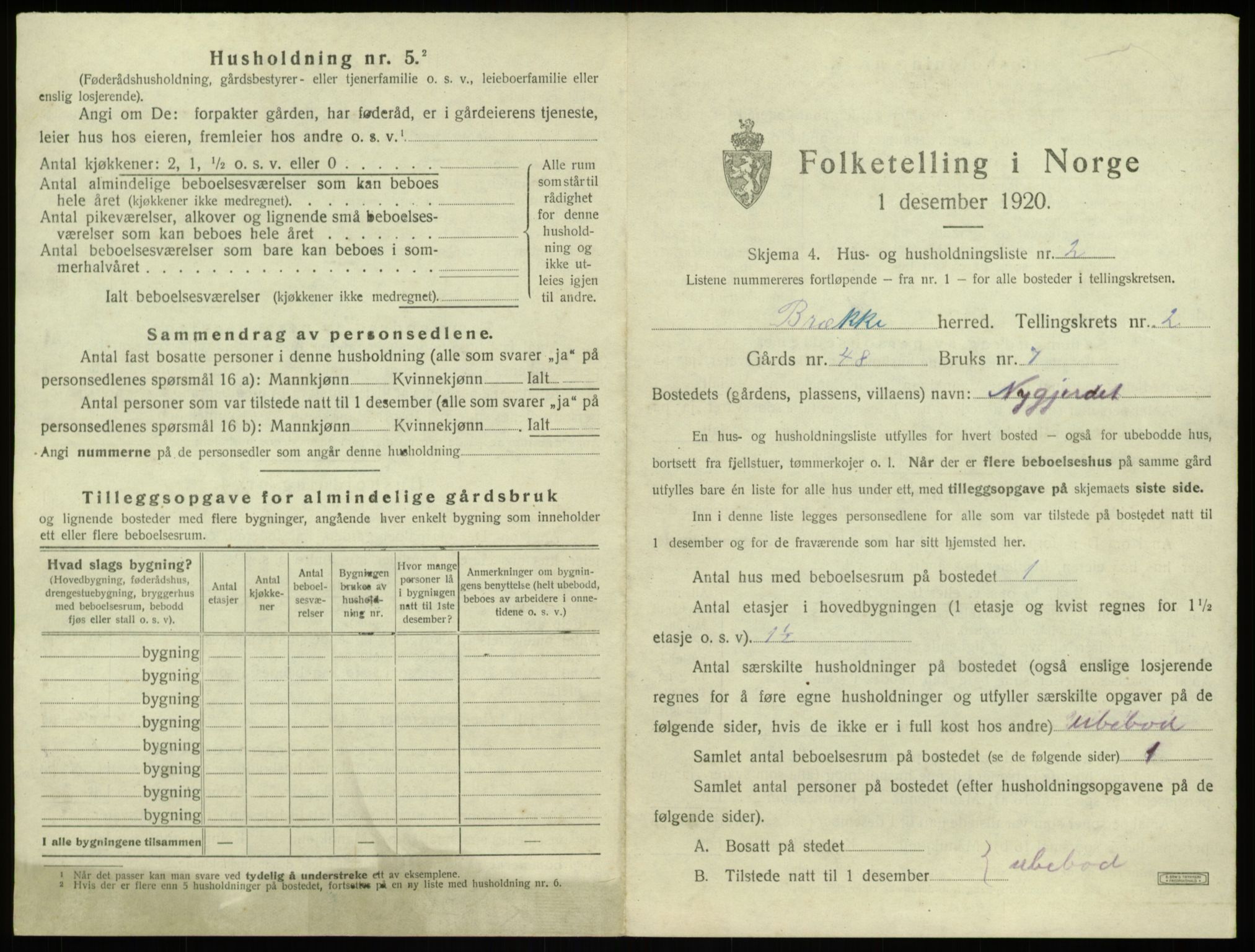 SAB, 1920 census for Brekke, 1920, p. 68