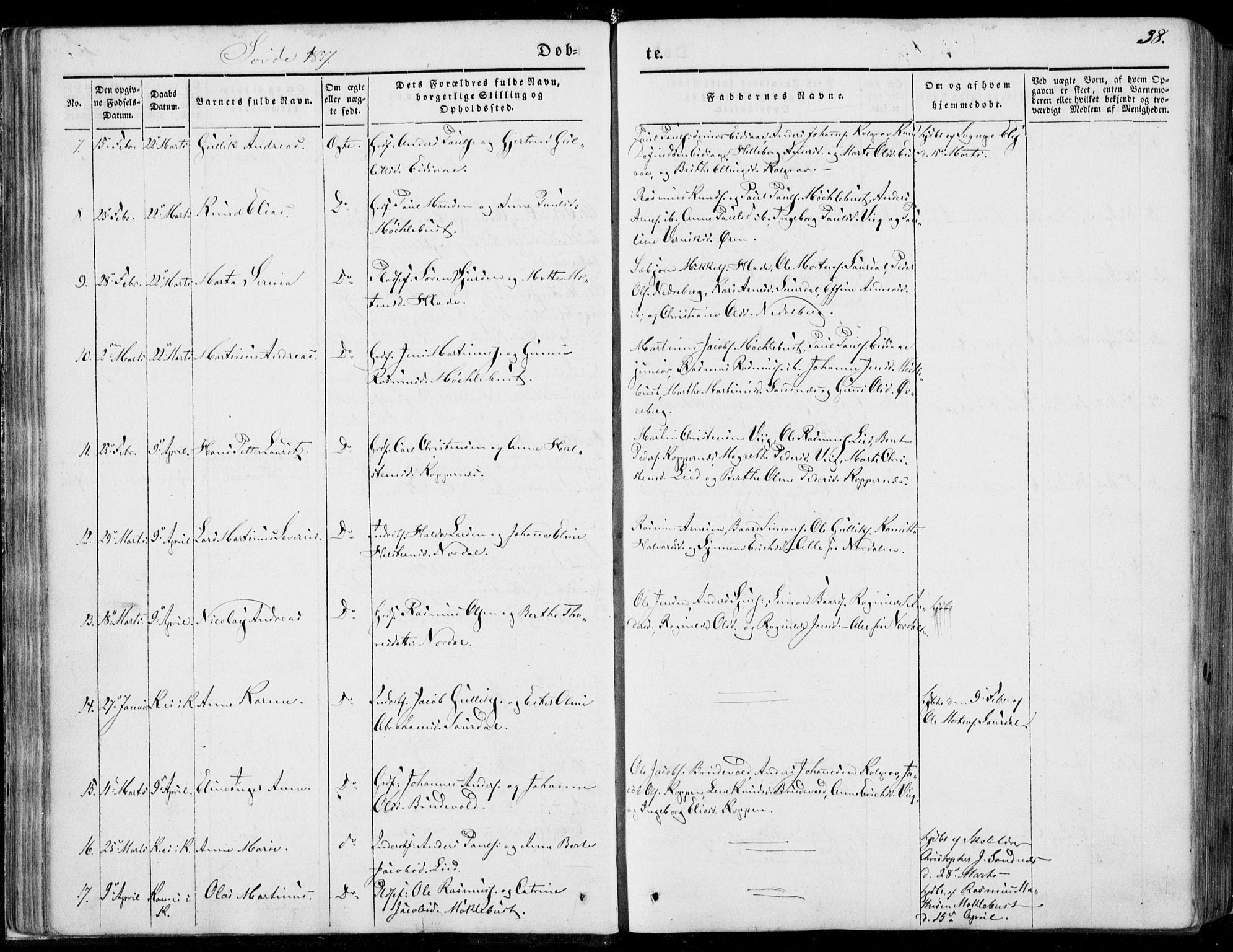 Ministerialprotokoller, klokkerbøker og fødselsregistre - Møre og Romsdal, AV/SAT-A-1454/502/L0023: Parish register (official) no. 502A01, 1844-1873, p. 38