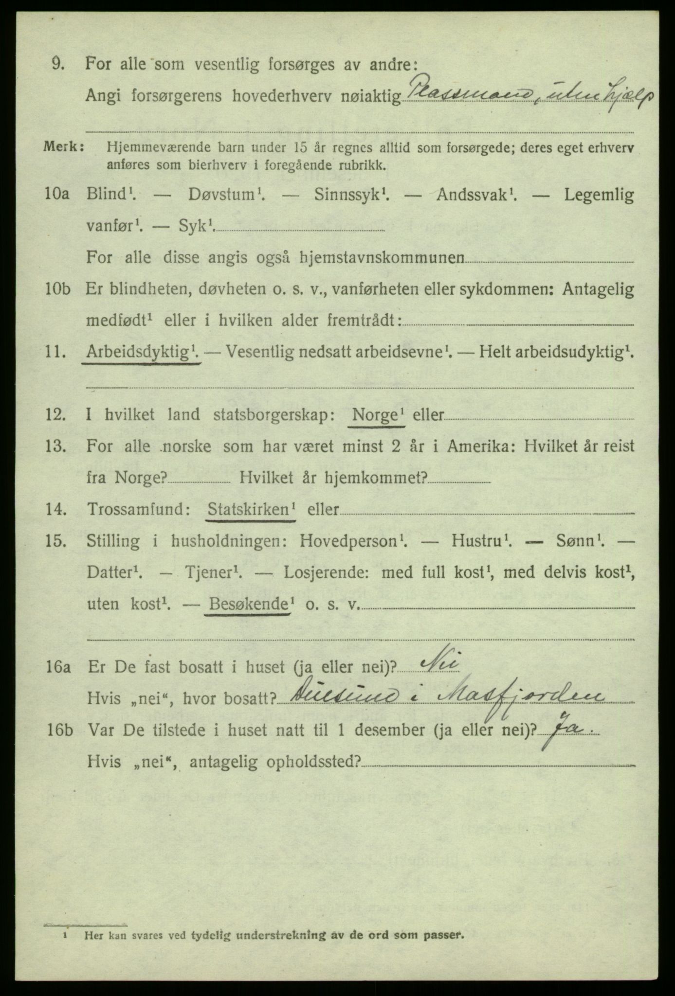 SAB, 1920 census for Masfjorden, 1920, p. 2430