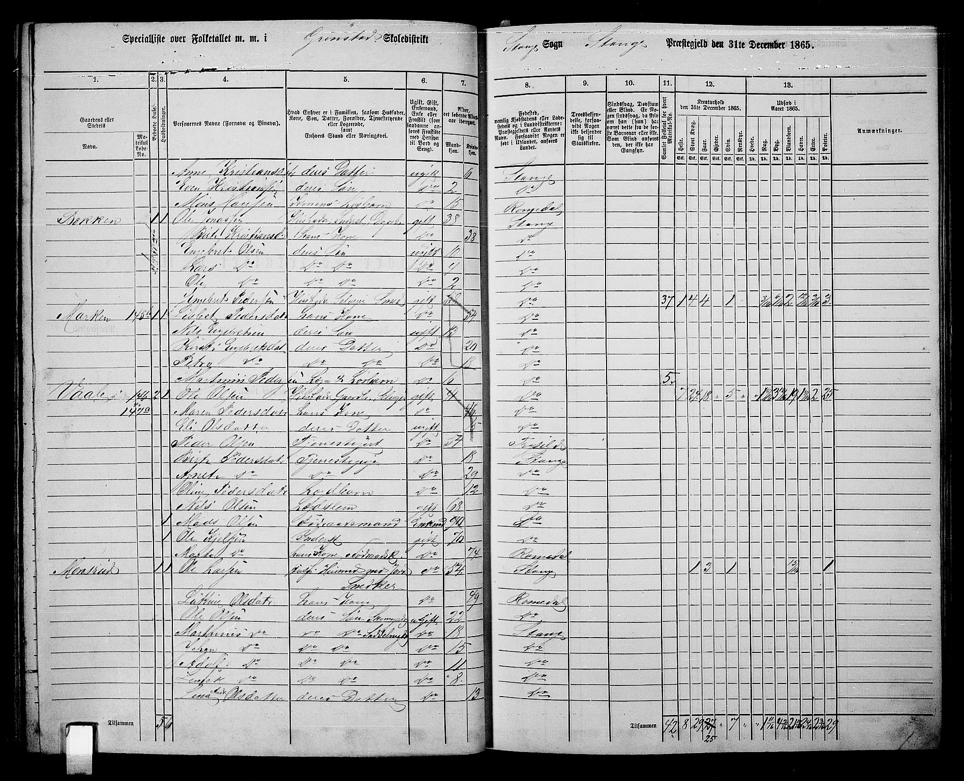 RA, 1865 census for Stange, 1865, p. 142