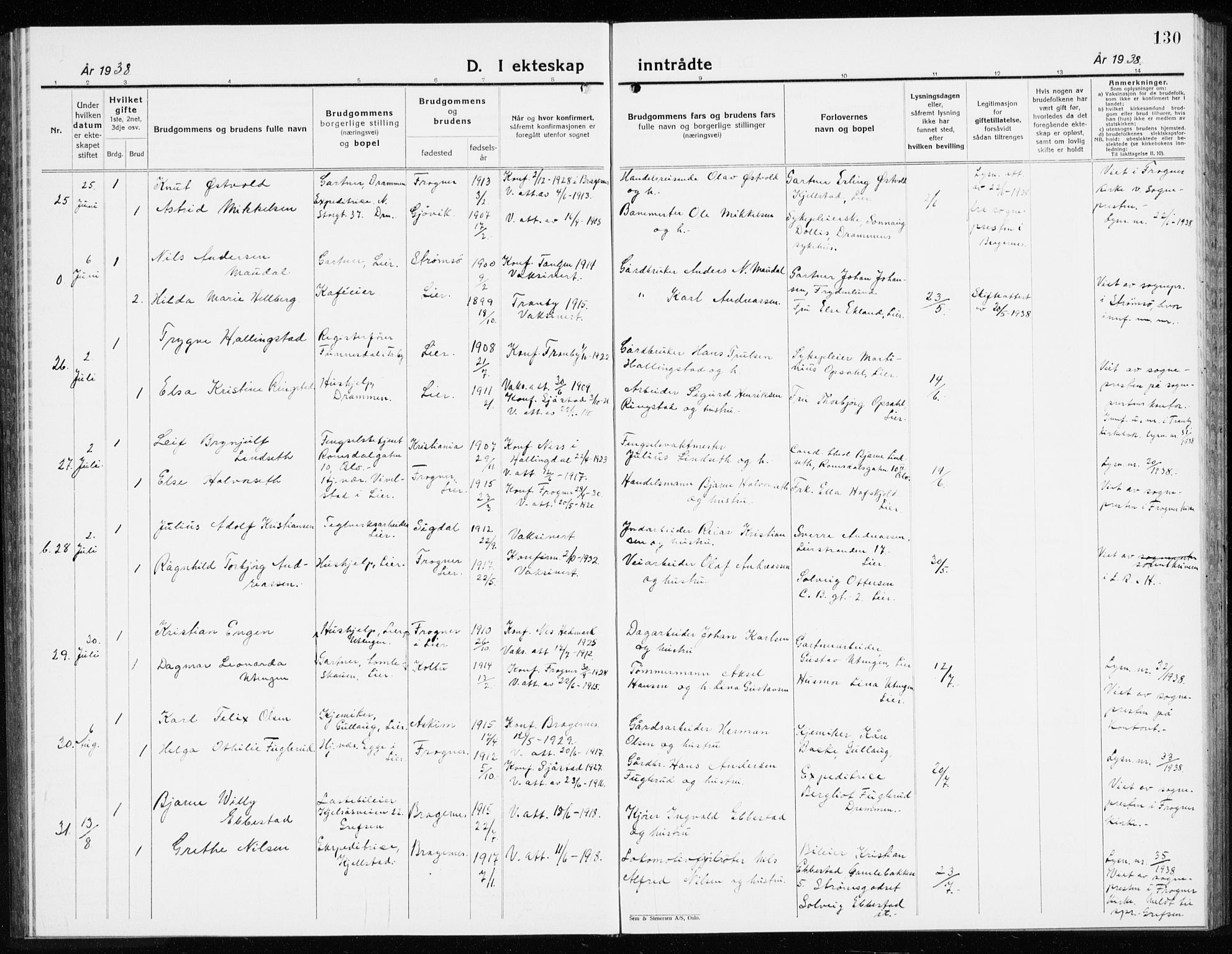Lier kirkebøker, AV/SAKO-A-230/G/Gb/L0005: Parish register (copy) no. II 5, 1932-1942, p. 130