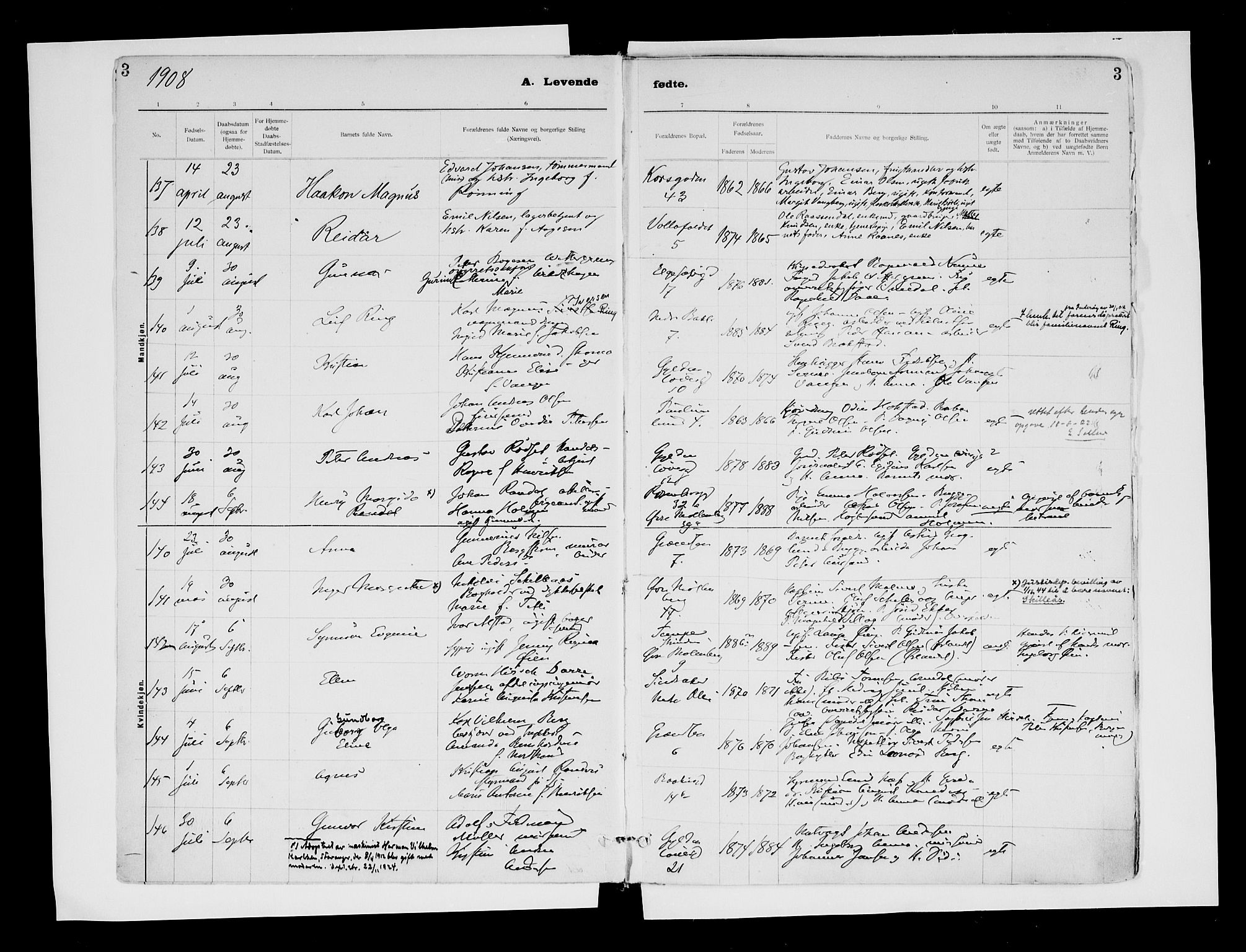 Ministerialprotokoller, klokkerbøker og fødselsregistre - Sør-Trøndelag, AV/SAT-A-1456/604/L0203: Parish register (official) no. 604A23, 1908-1916, p. 3