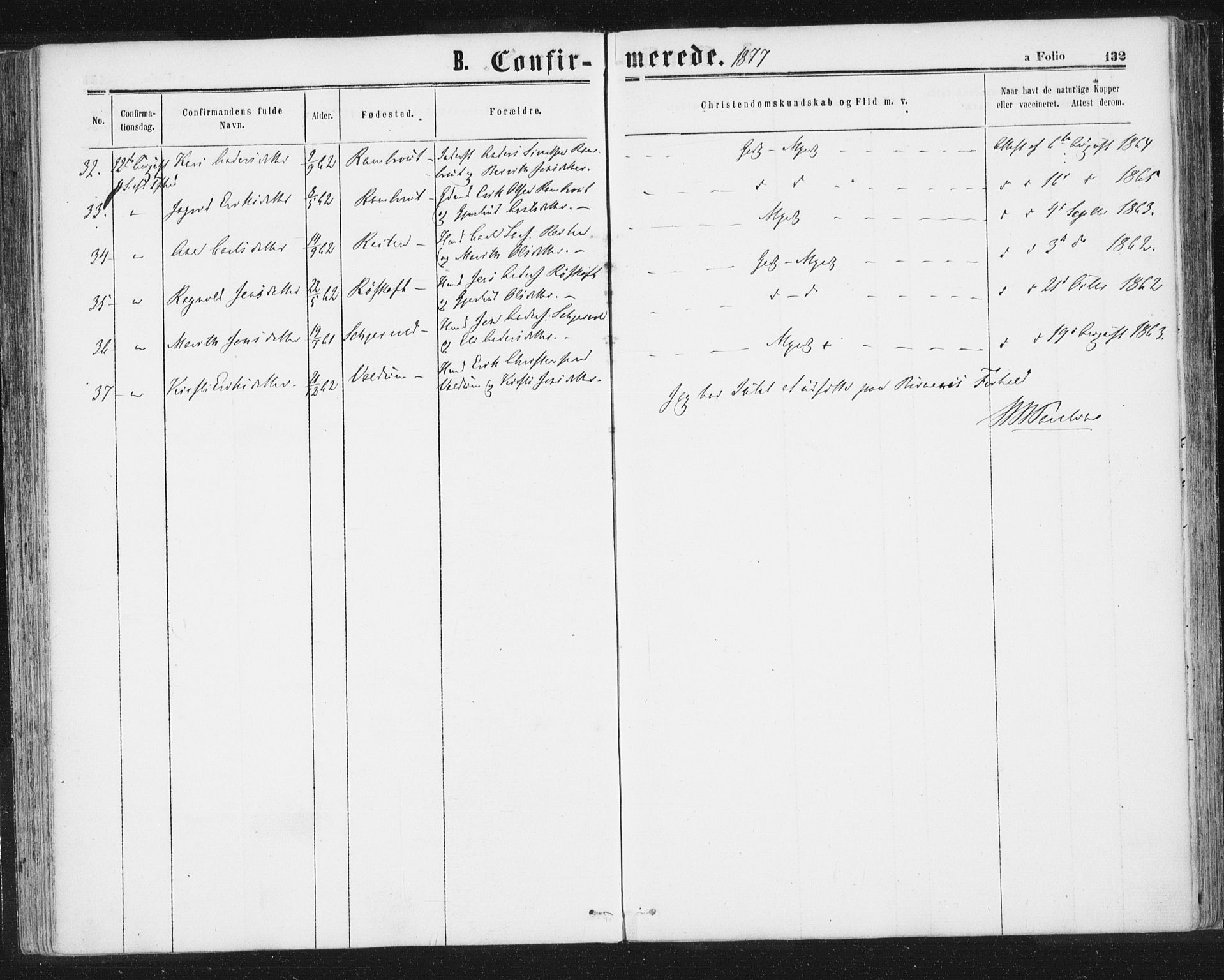 Ministerialprotokoller, klokkerbøker og fødselsregistre - Sør-Trøndelag, AV/SAT-A-1456/692/L1104: Parish register (official) no. 692A04, 1862-1878, p. 132