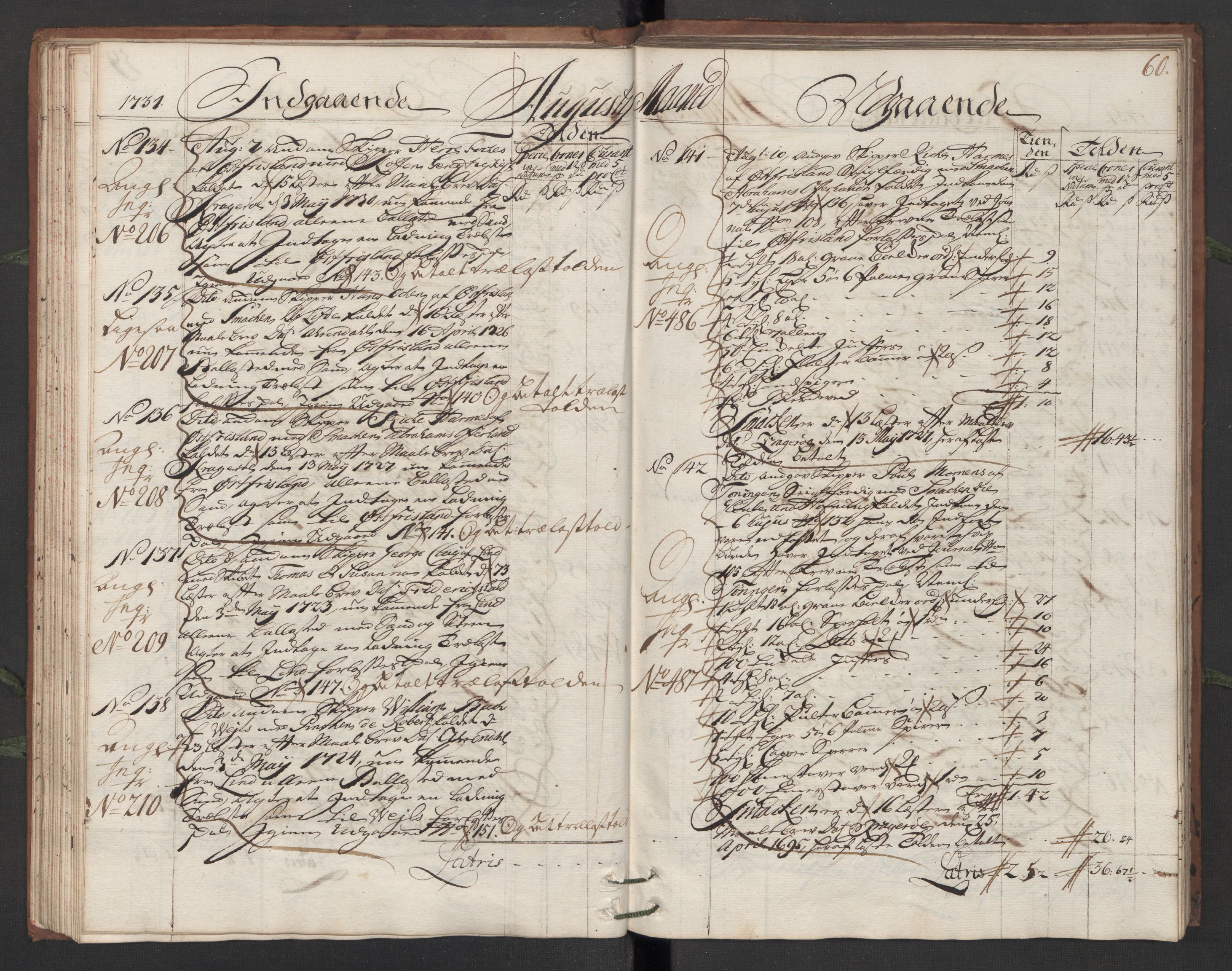 Generaltollkammeret, tollregnskaper, AV/RA-EA-5490/R13/L0006/0001: Tollregnskaper Kragerø / Hovedtollbok, 1731, p. 59b-60a