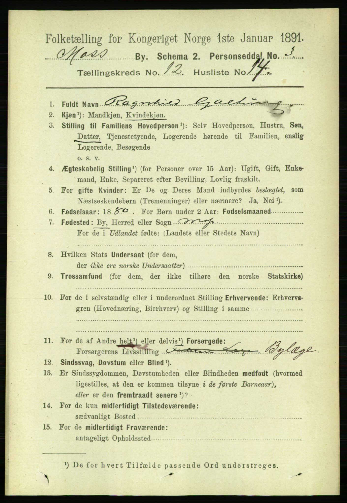 RA, 1891 census for 0104 Moss, 1891, p. 6464