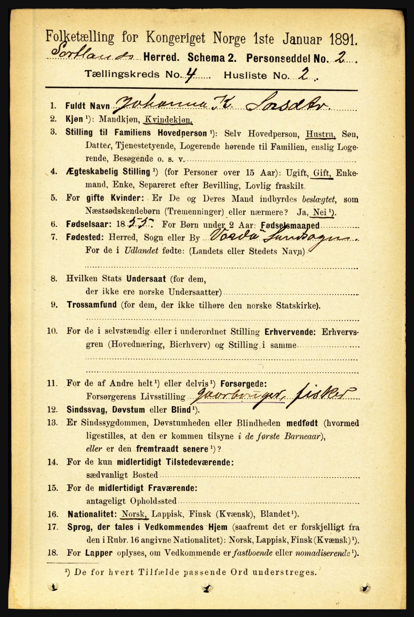 RA, 1891 census for 1870 Sortland, 1891, p. 2724