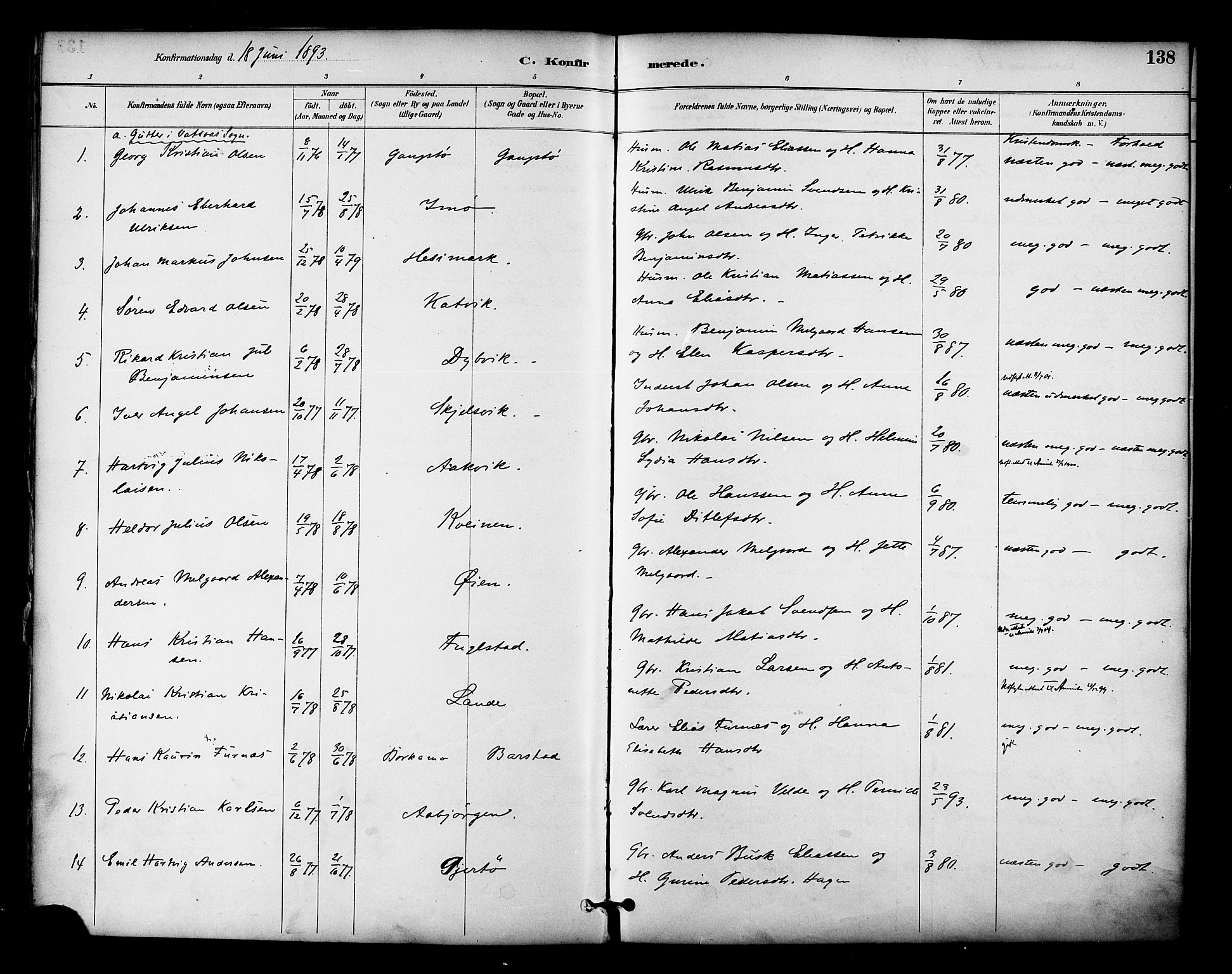 Ministerialprotokoller, klokkerbøker og fødselsregistre - Nordland, AV/SAT-A-1459/810/L0150: Parish register (official) no. 810A10 /1, 1884-1895, p. 138