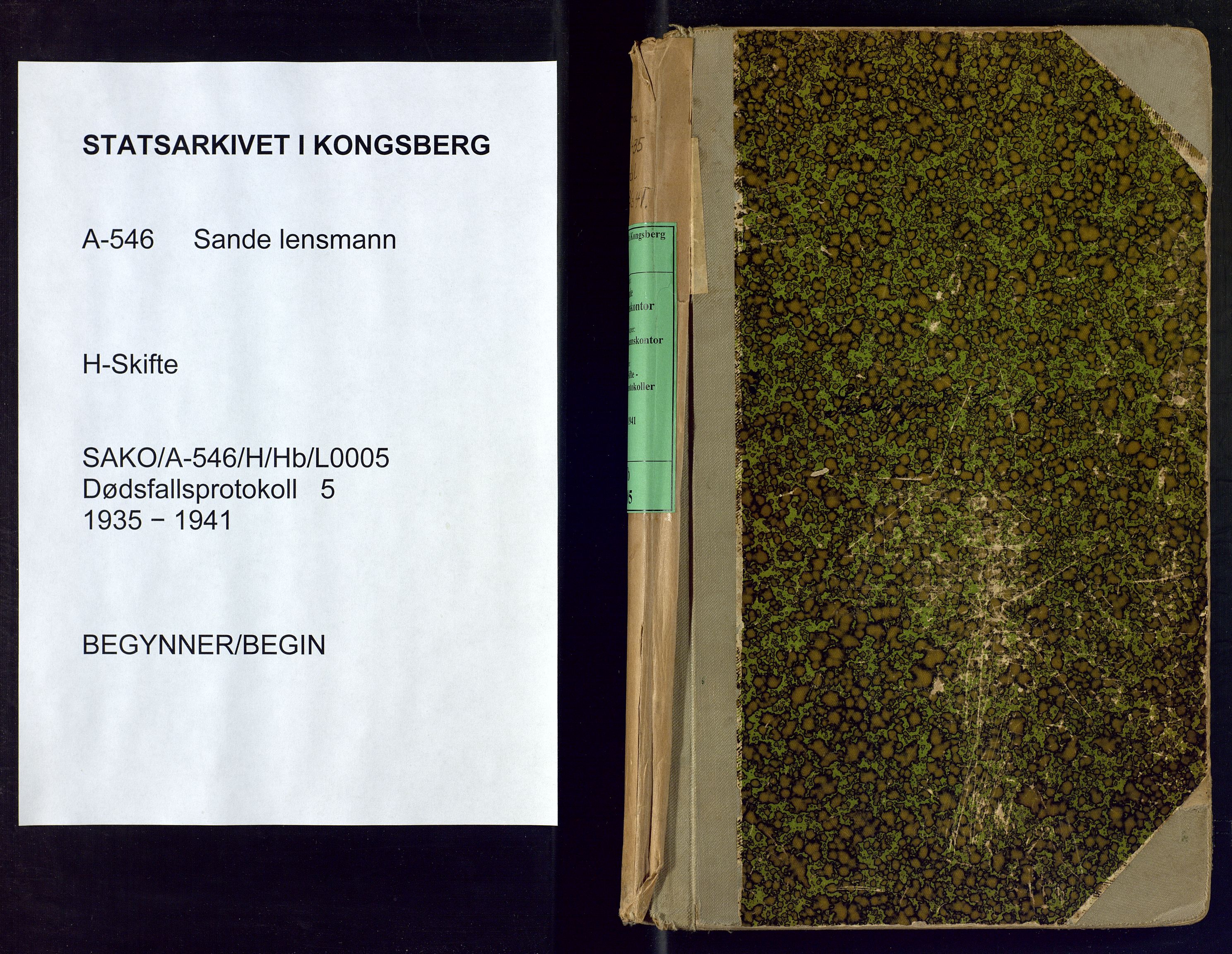 Sande lensmannskontor, AV/SAKO-A-546/H/Hb/L0005: Dødsfallsprotokoll, 1935-1941