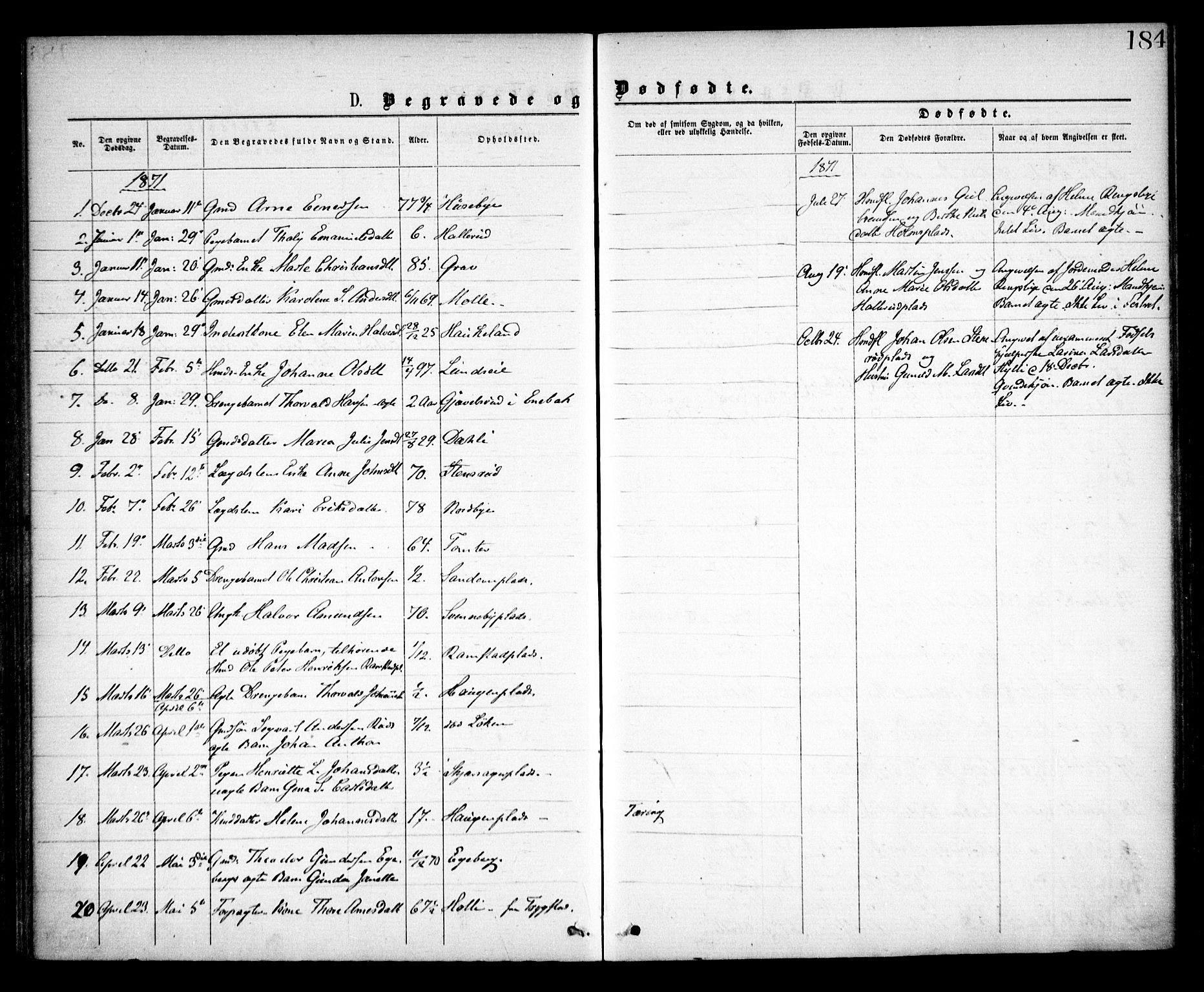 Spydeberg prestekontor Kirkebøker, SAO/A-10924/F/Fa/L0006: Parish register (official) no. I 6, 1863-1874, p. 184