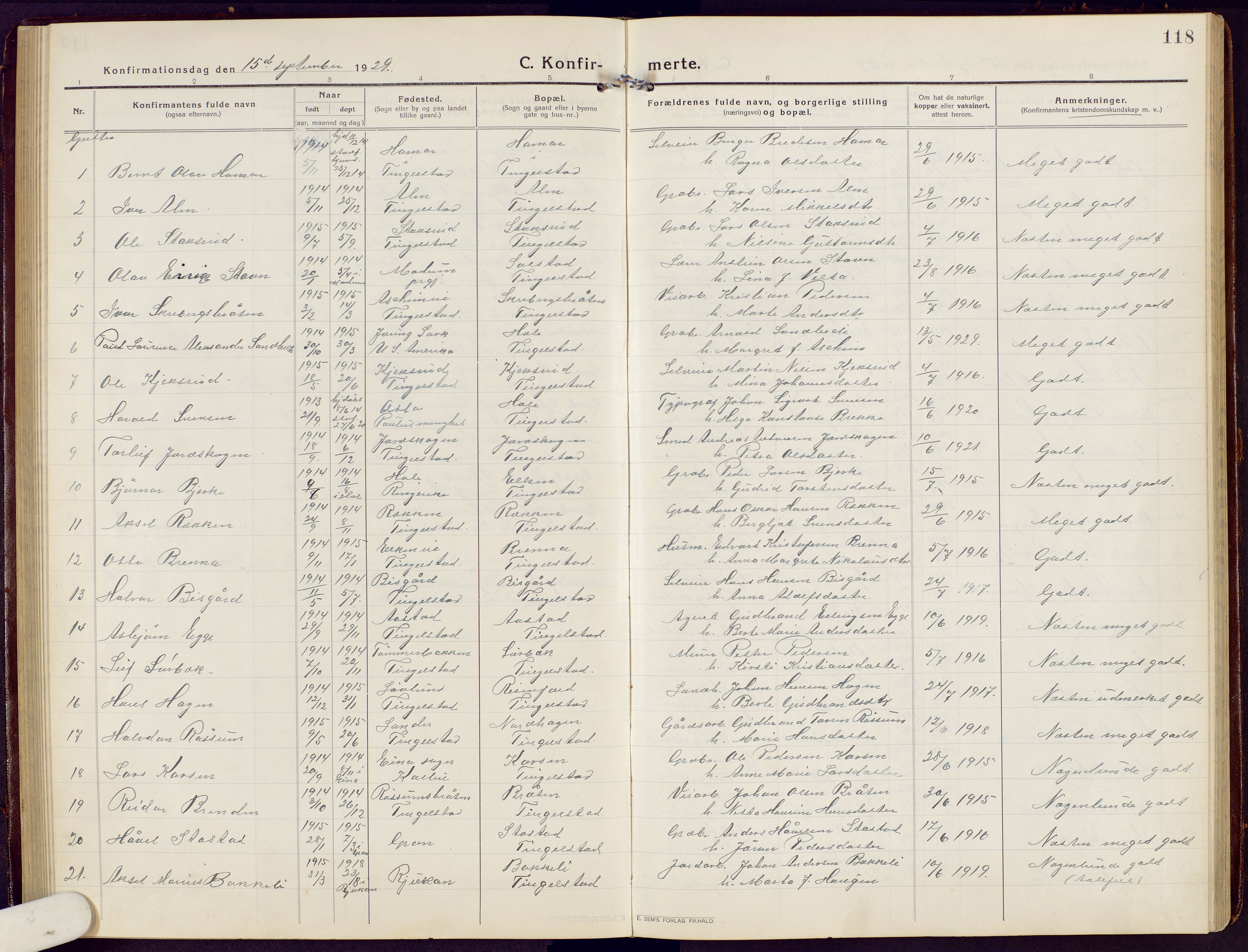 Brandbu prestekontor, SAH/PREST-114/H/Ha/Hab/L0010: Parish register (copy) no. 10, 1916-1930, p. 118