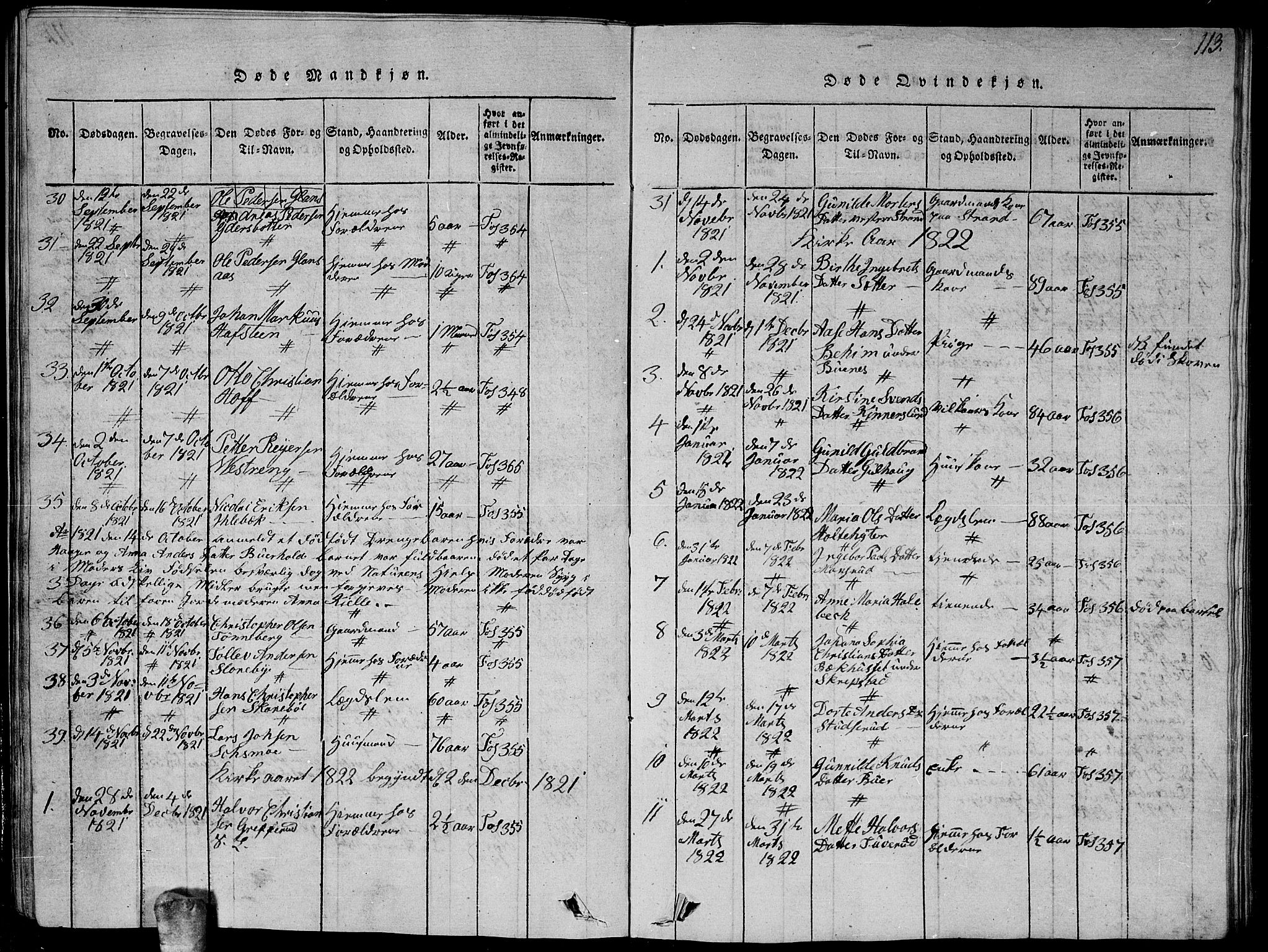 Høland prestekontor Kirkebøker, SAO/A-10346a/G/Ga/L0001: Parish register (copy) no. I 1, 1814-1827, p. 113