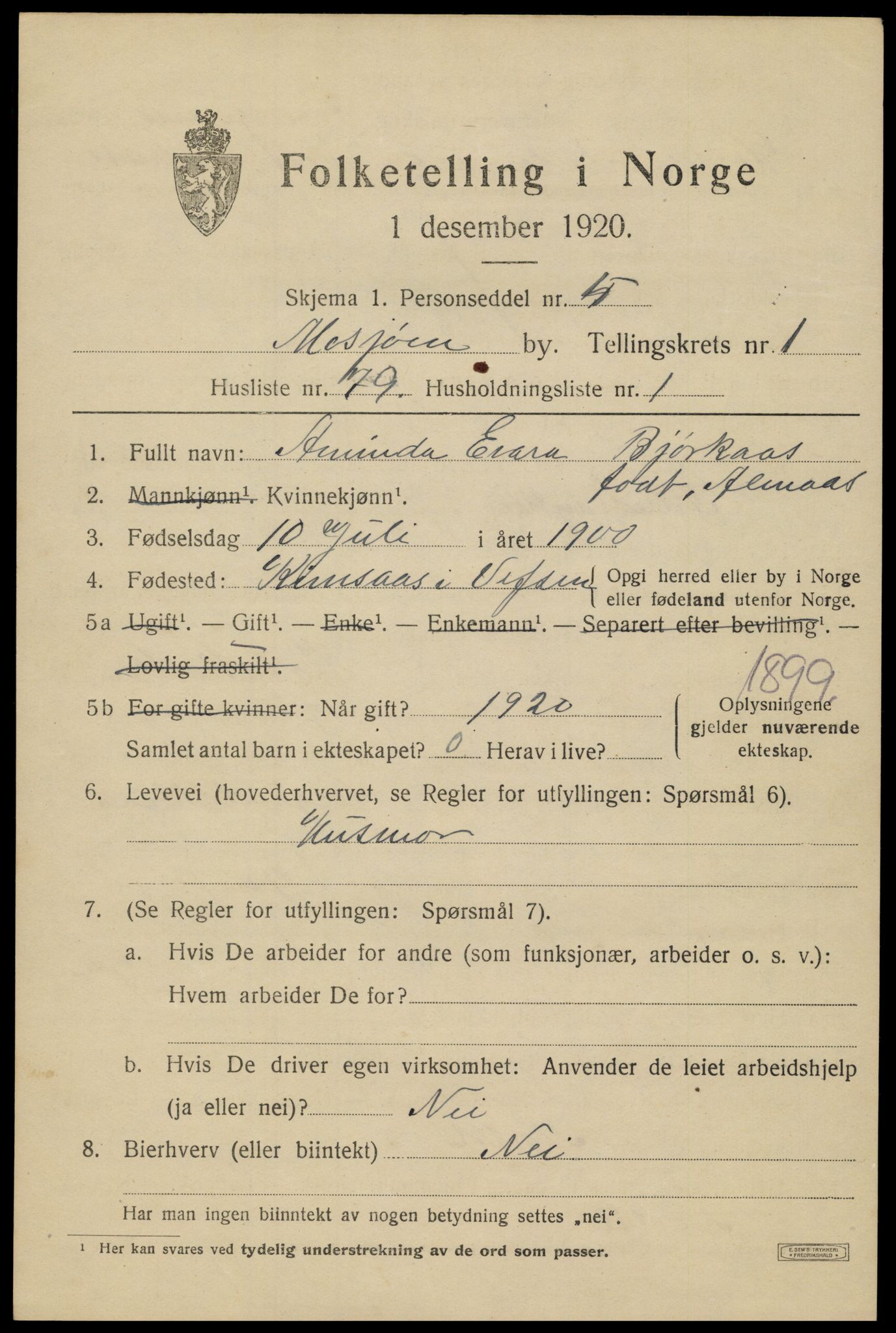 SAT, 1920 census for Mosjøen, 1920, p. 2460