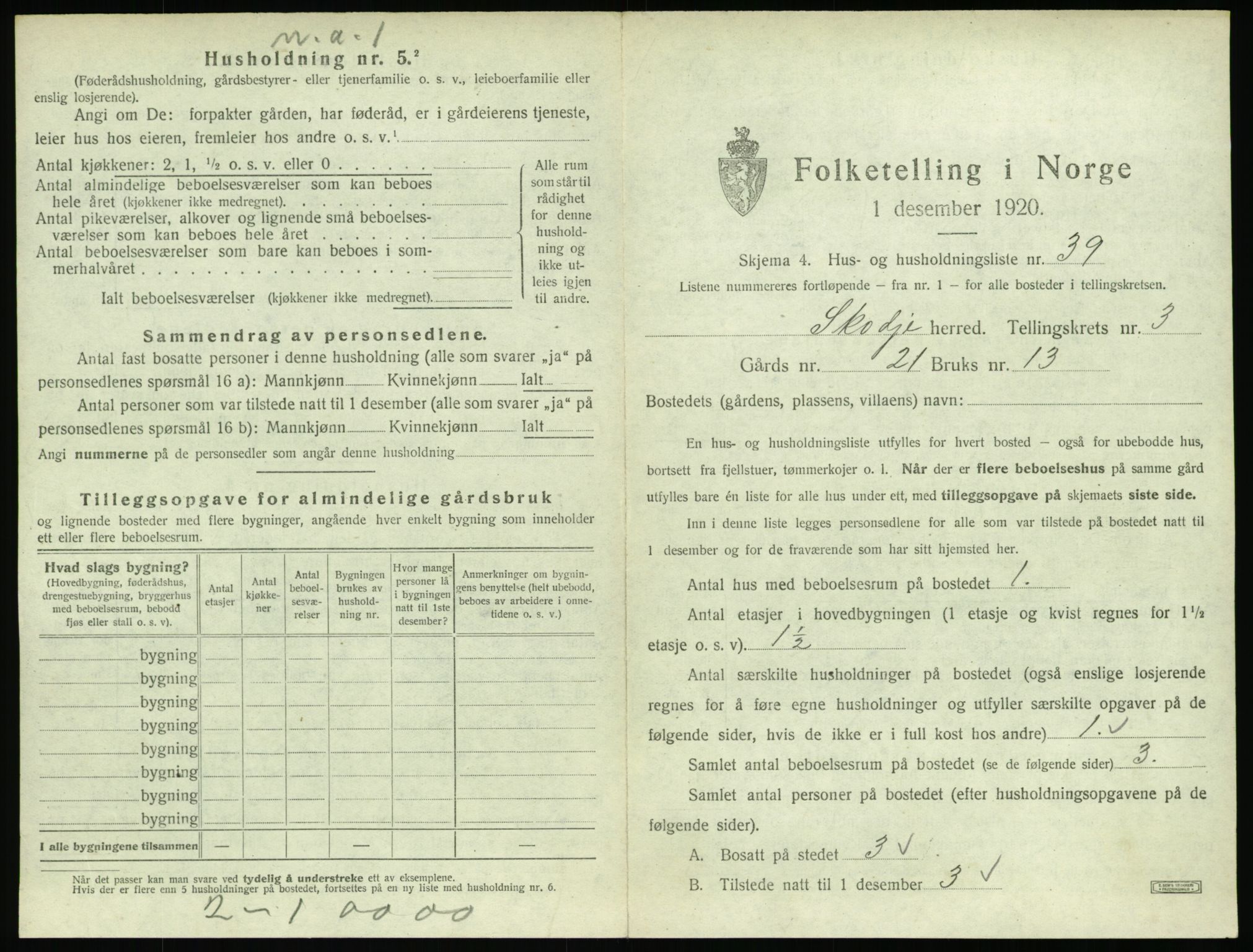 SAT, 1920 census for Skodje, 1920, p. 235