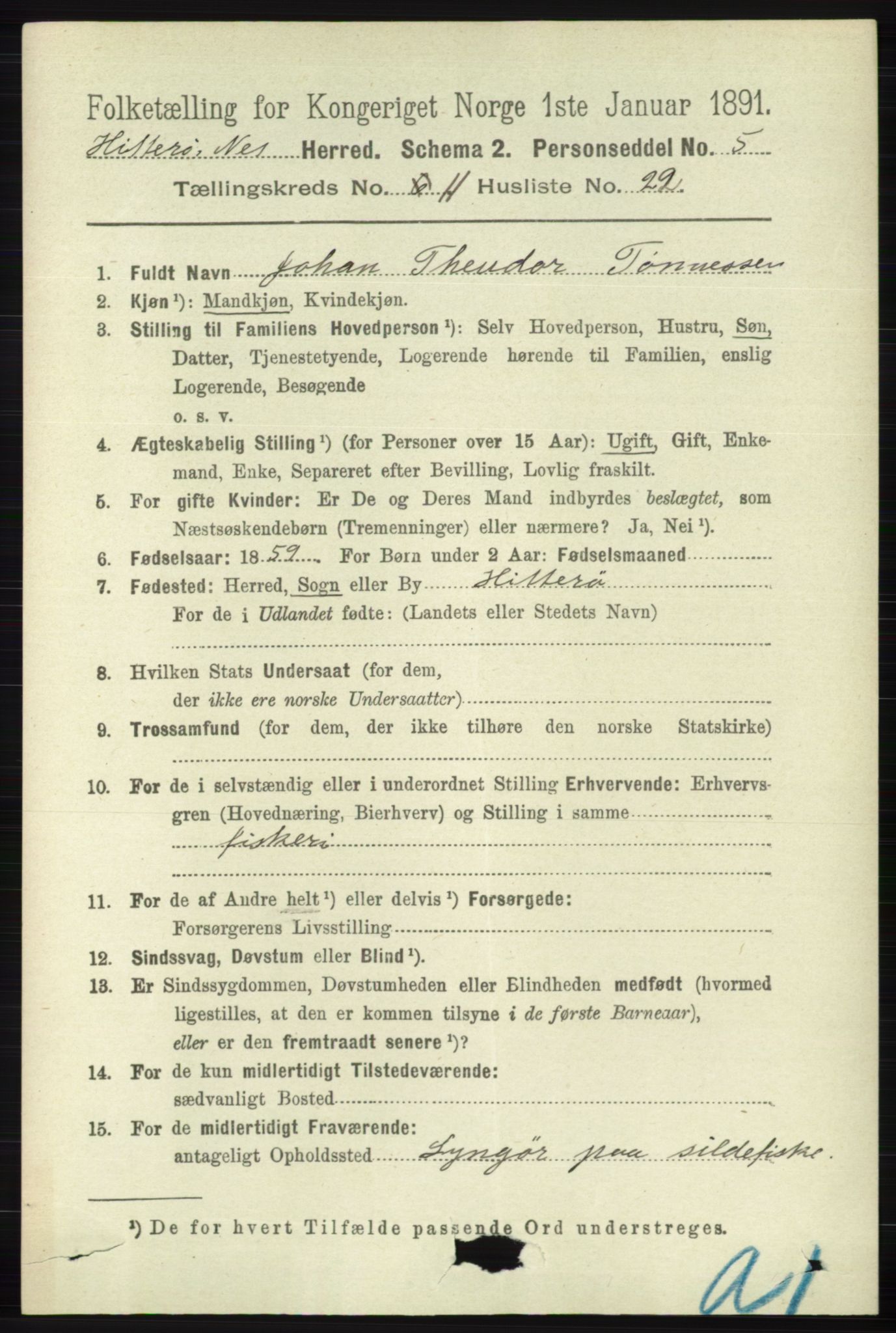RA, 1891 census for 1043 Hidra og Nes, 1891, p. 4596