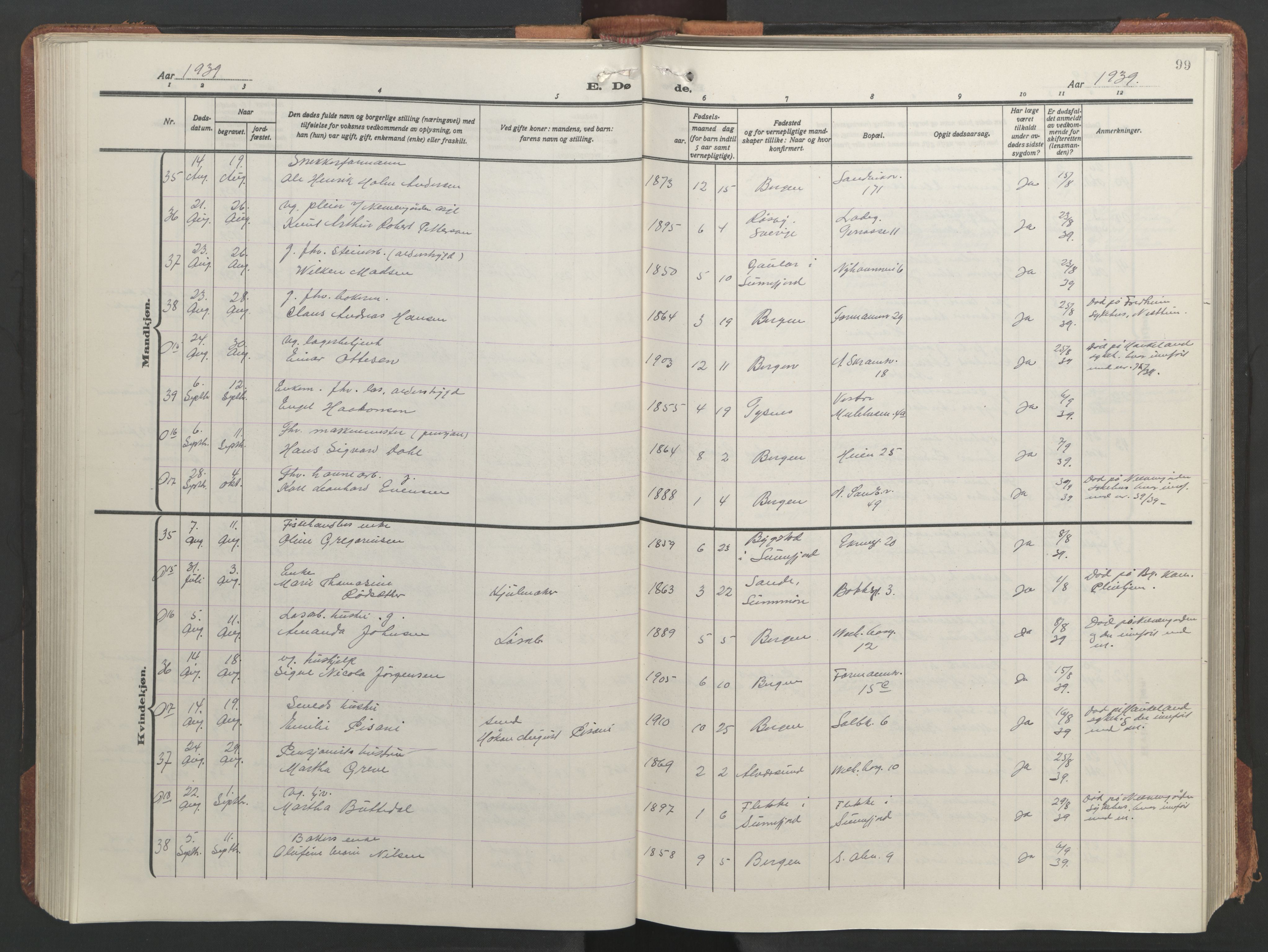 Sandviken Sokneprestembete, AV/SAB-A-77601/H/Hb/L0018: Parish register (copy) no. E 2, 1926-1962, p. 98b-99a