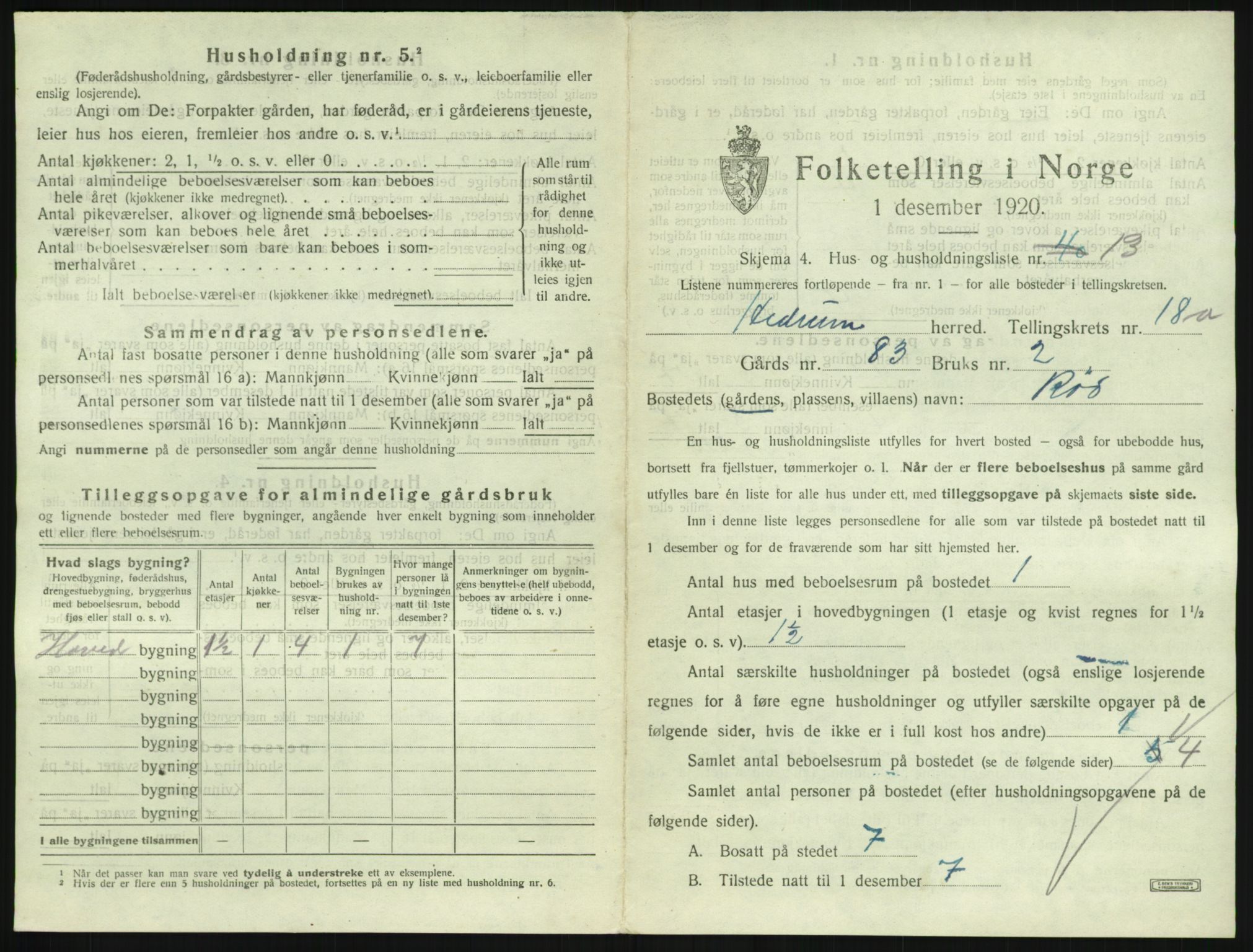 SAKO, 1920 census for Hedrum, 1920, p. 1589