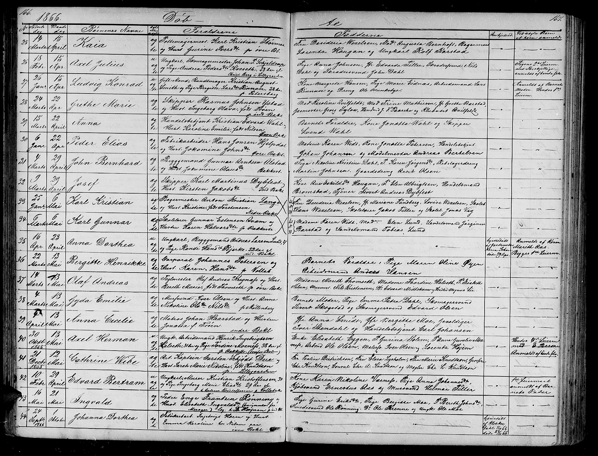 Ministerialprotokoller, klokkerbøker og fødselsregistre - Sør-Trøndelag, SAT/A-1456/604/L0219: Parish register (copy) no. 604C02, 1851-1869, p. 166-167