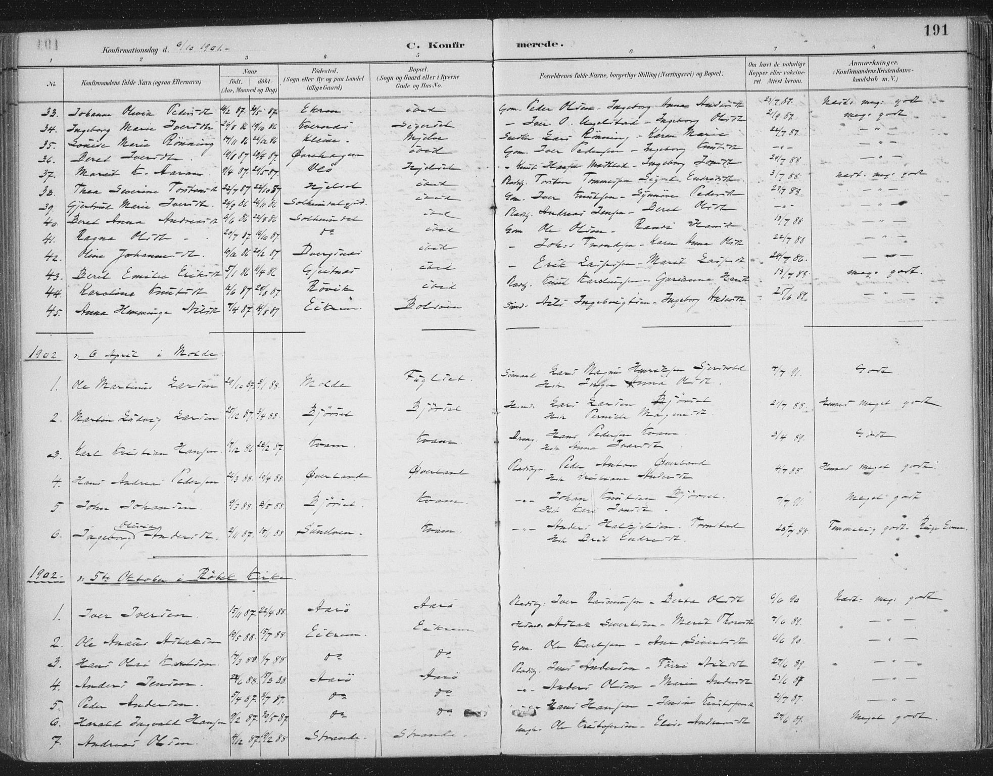 Ministerialprotokoller, klokkerbøker og fødselsregistre - Møre og Romsdal, SAT/A-1454/555/L0658: Parish register (official) no. 555A09, 1887-1917, p. 191