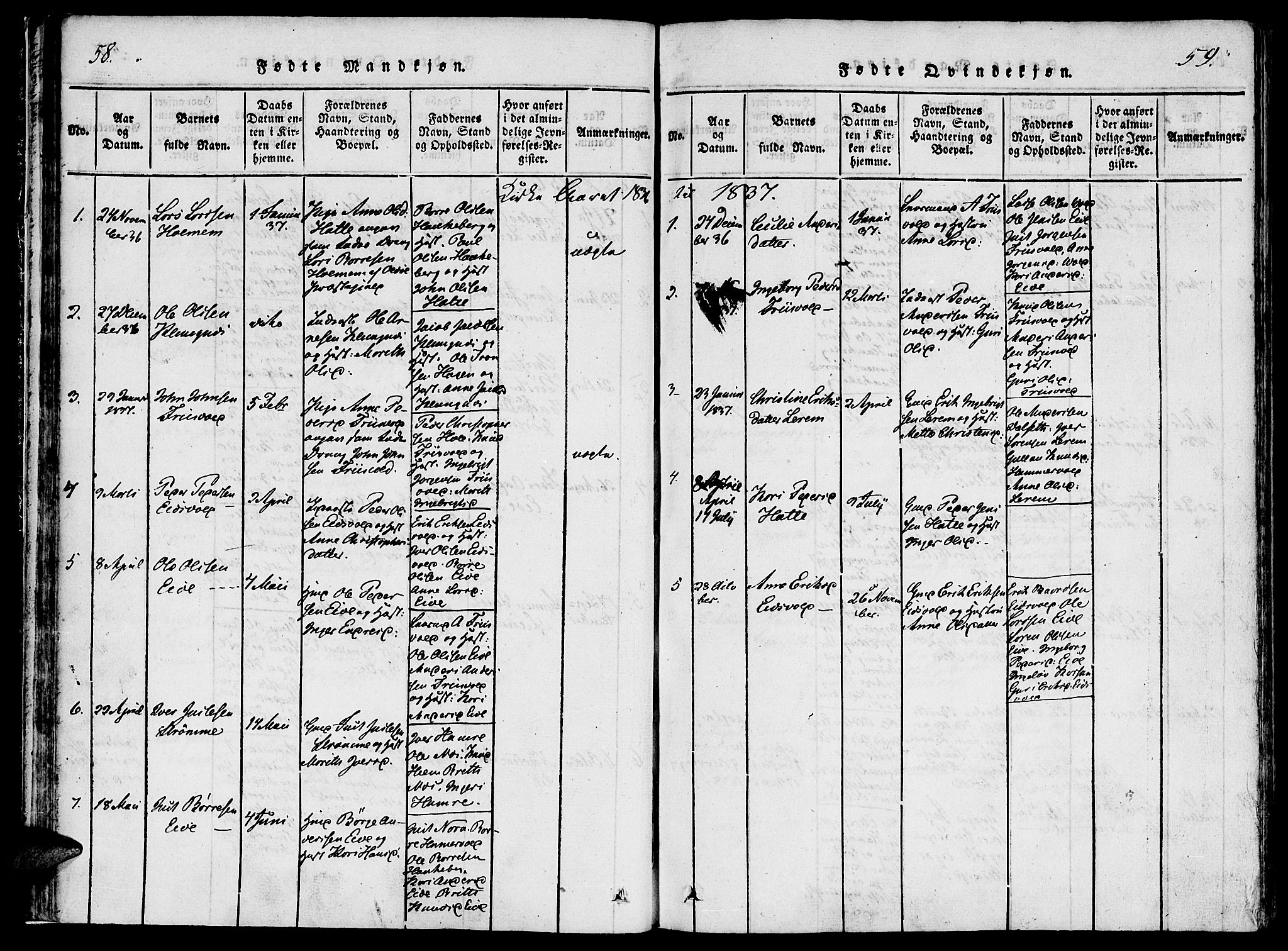 Ministerialprotokoller, klokkerbøker og fødselsregistre - Møre og Romsdal, AV/SAT-A-1454/542/L0551: Parish register (official) no. 542A01, 1818-1853, p. 58-59