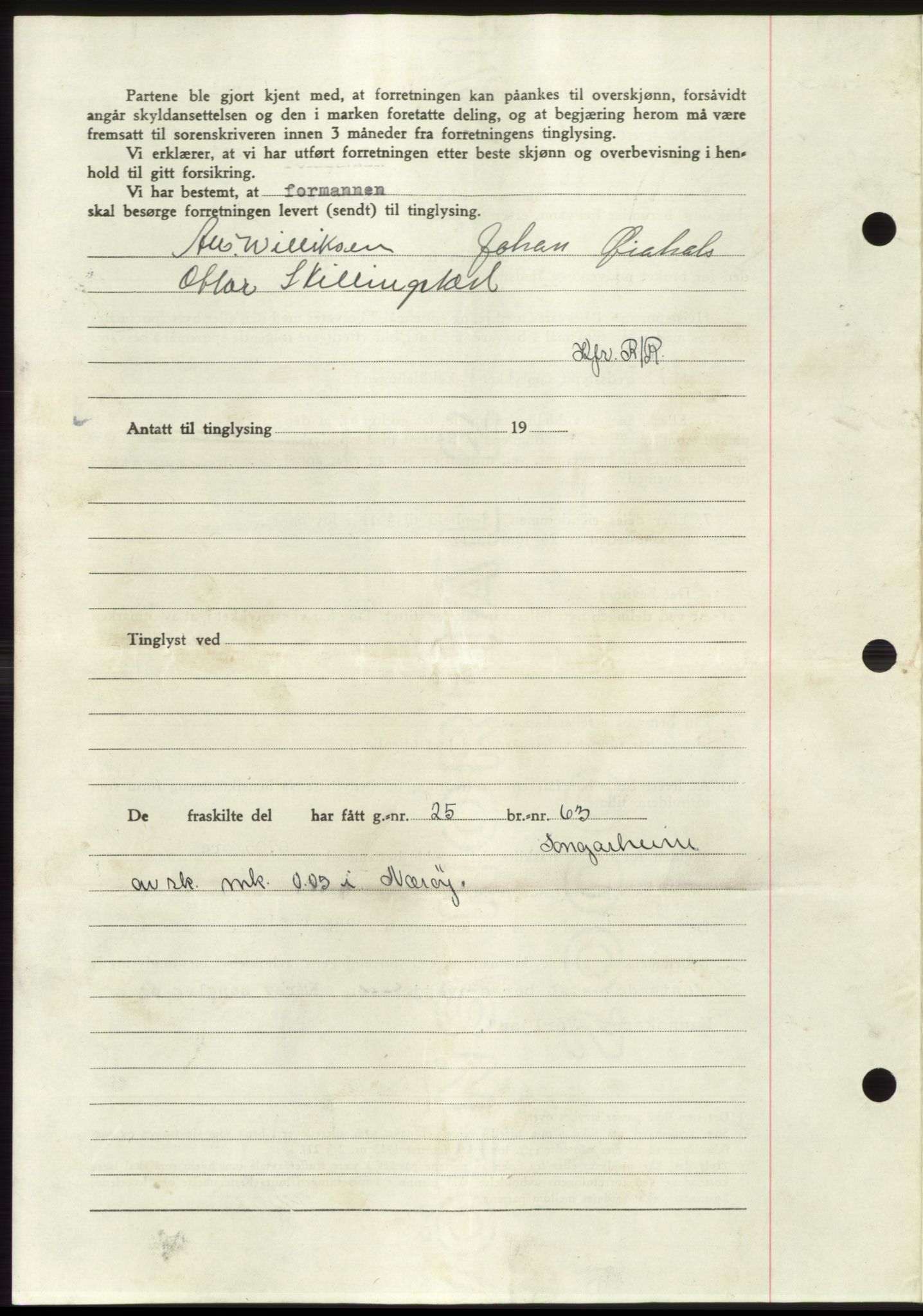 Namdal sorenskriveri, AV/SAT-A-4133/1/2/2C: Mortgage book no. -, 1944-1945, Diary no: : 991/1945