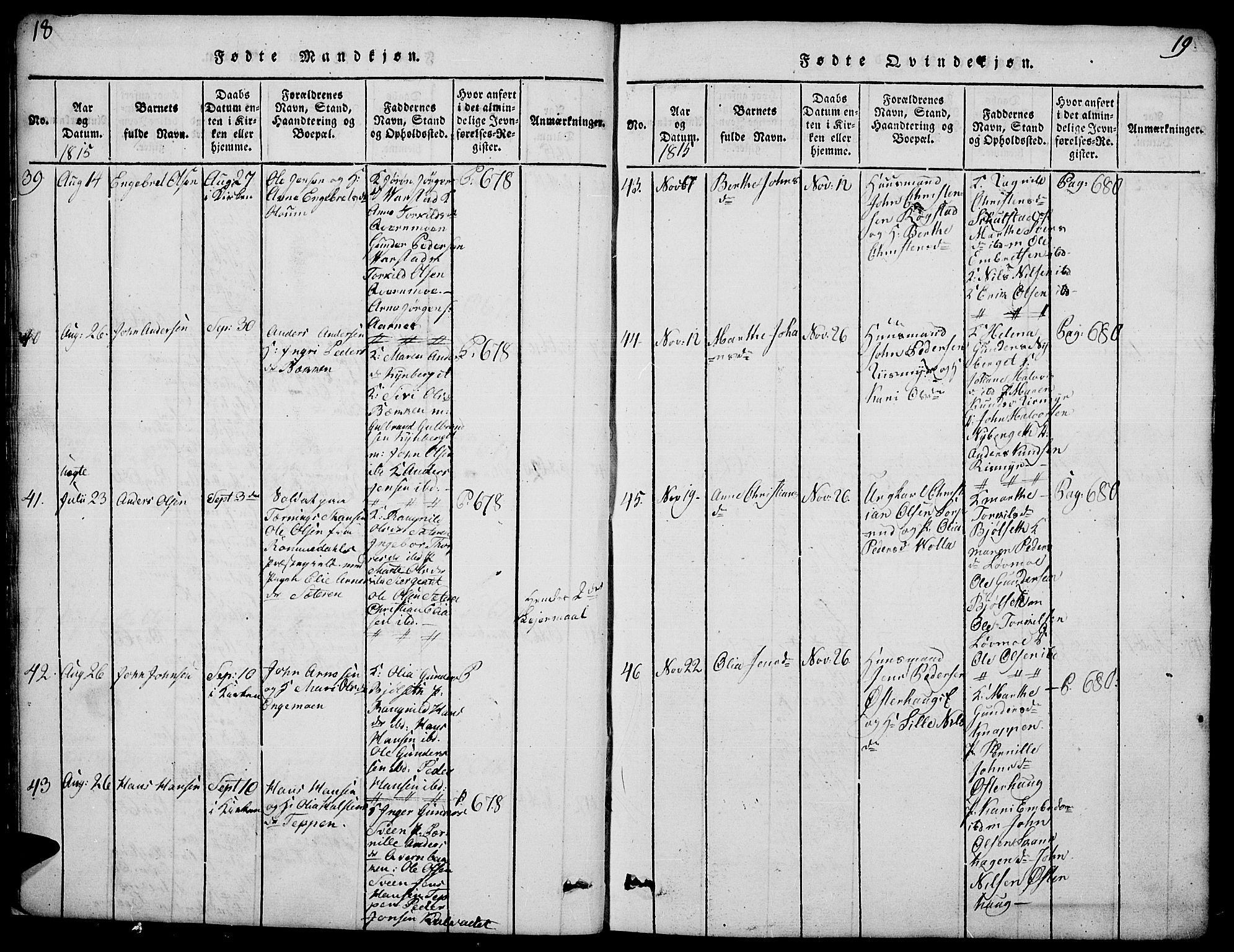 Elverum prestekontor, AV/SAH-PREST-044/H/Ha/Hab/L0001: Parish register (copy) no. 1, 1815-1829, p. 18-19