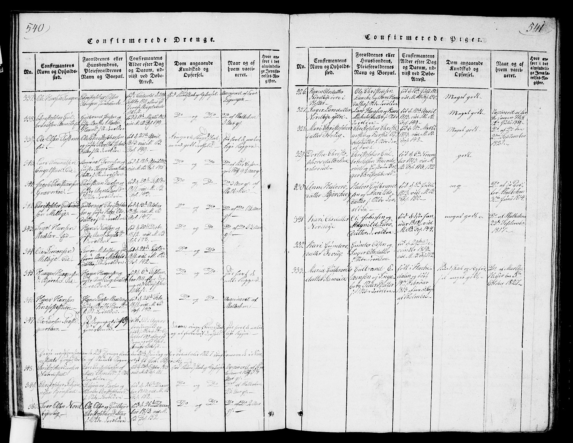 Nannestad prestekontor Kirkebøker, AV/SAO-A-10414a/G/Ga/L0001: Parish register (copy) no. I 1, 1815-1839, p. 540-541