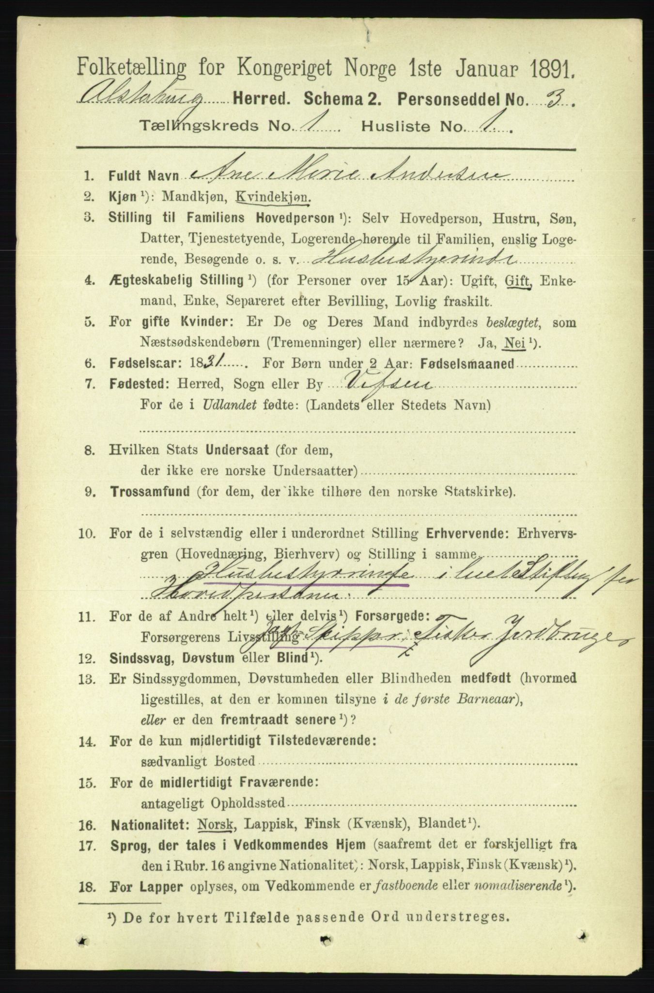 RA, 1891 census for 1820 Alstahaug, 1891, p. 98